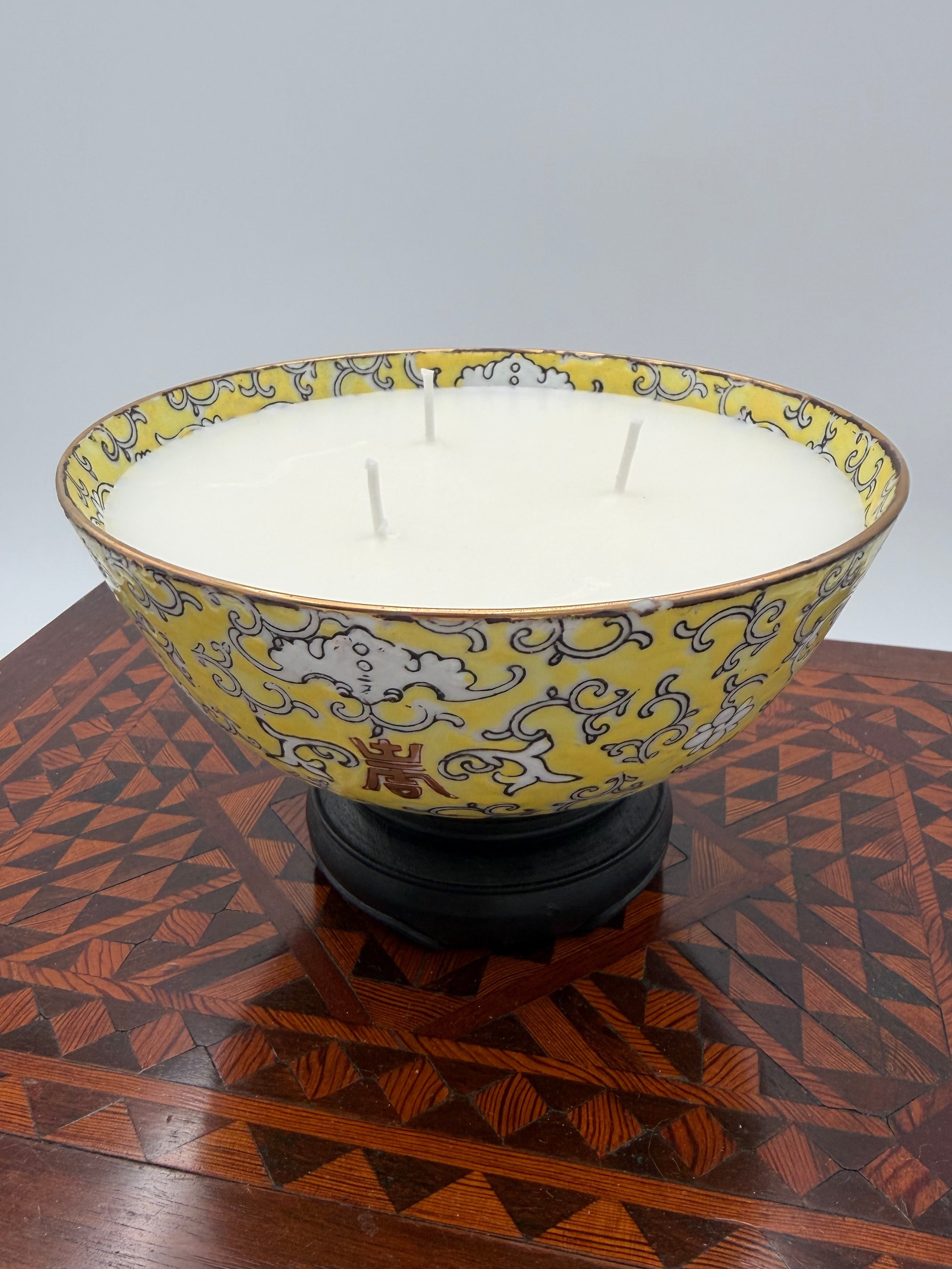 Vintage Chinese Yellow Glazed Famille Rose Porcelain Bowl