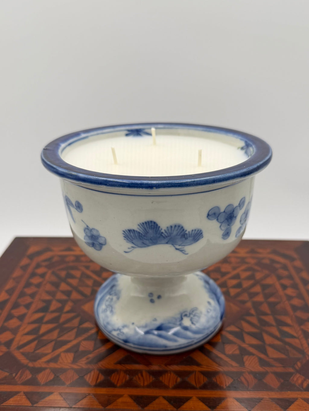 Antique Blue and White Hand-painted Pedestal Bowl from the Late 1800's