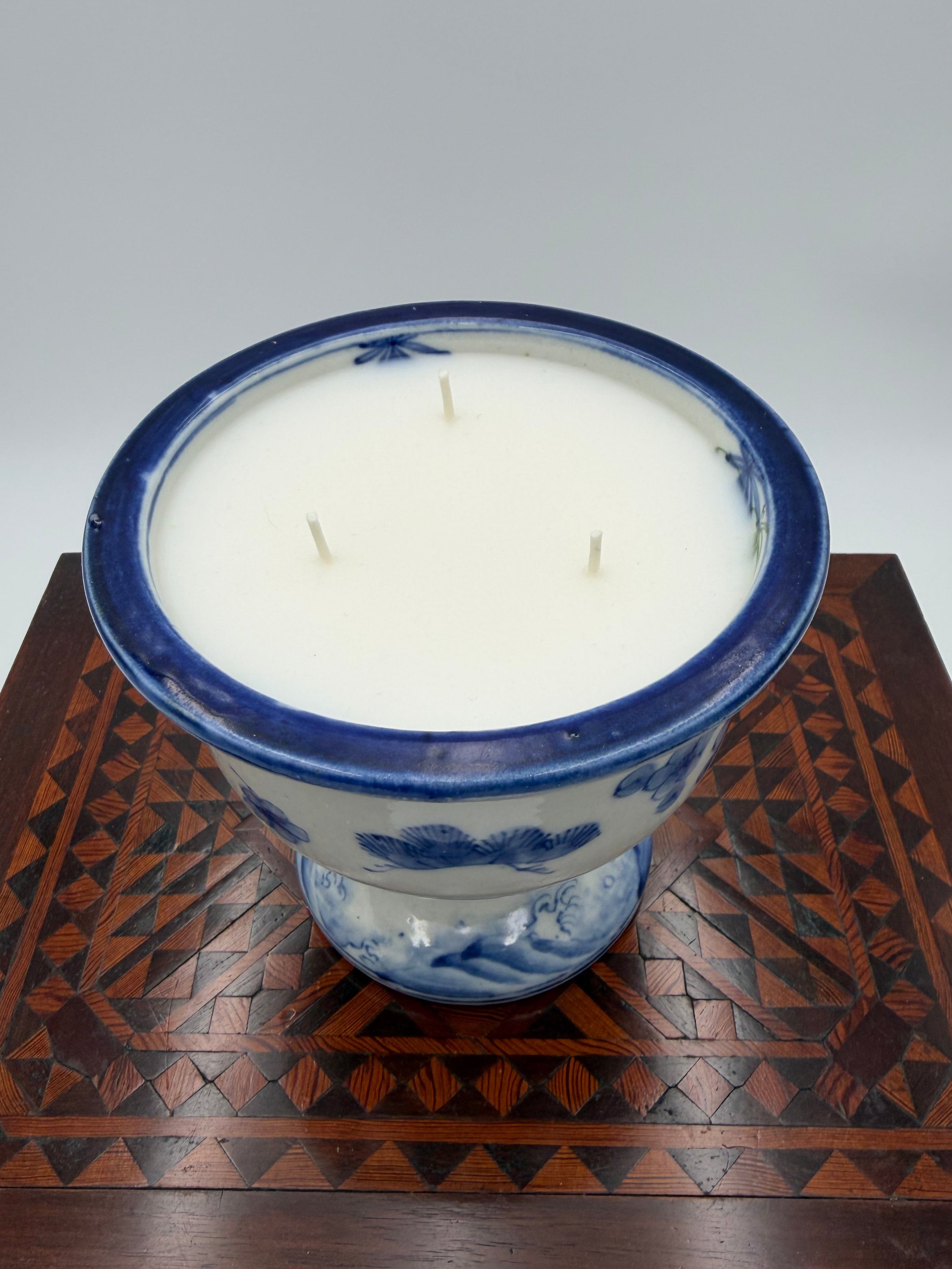Antique Blue and White Hand-painted Pedestal Bowl from the Late 1800's