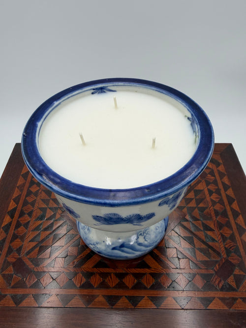 Antique Blue and White Hand-painted Pedestal Bowl from the Late 1800's