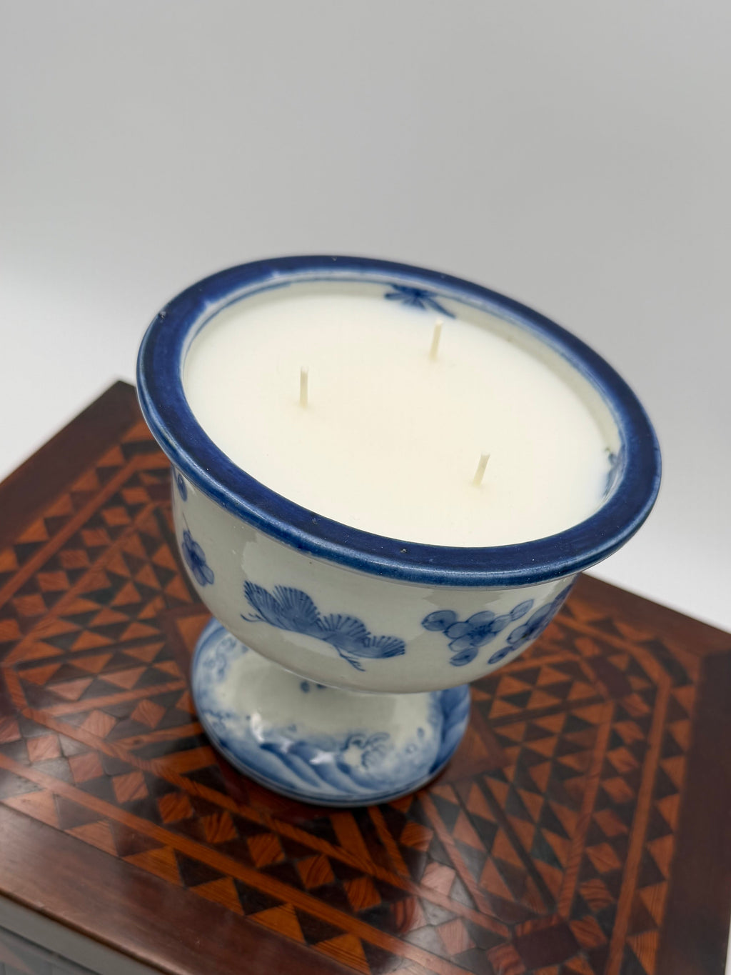 Antique Blue and White Hand-painted Pedestal Bowl from the Late 1800's