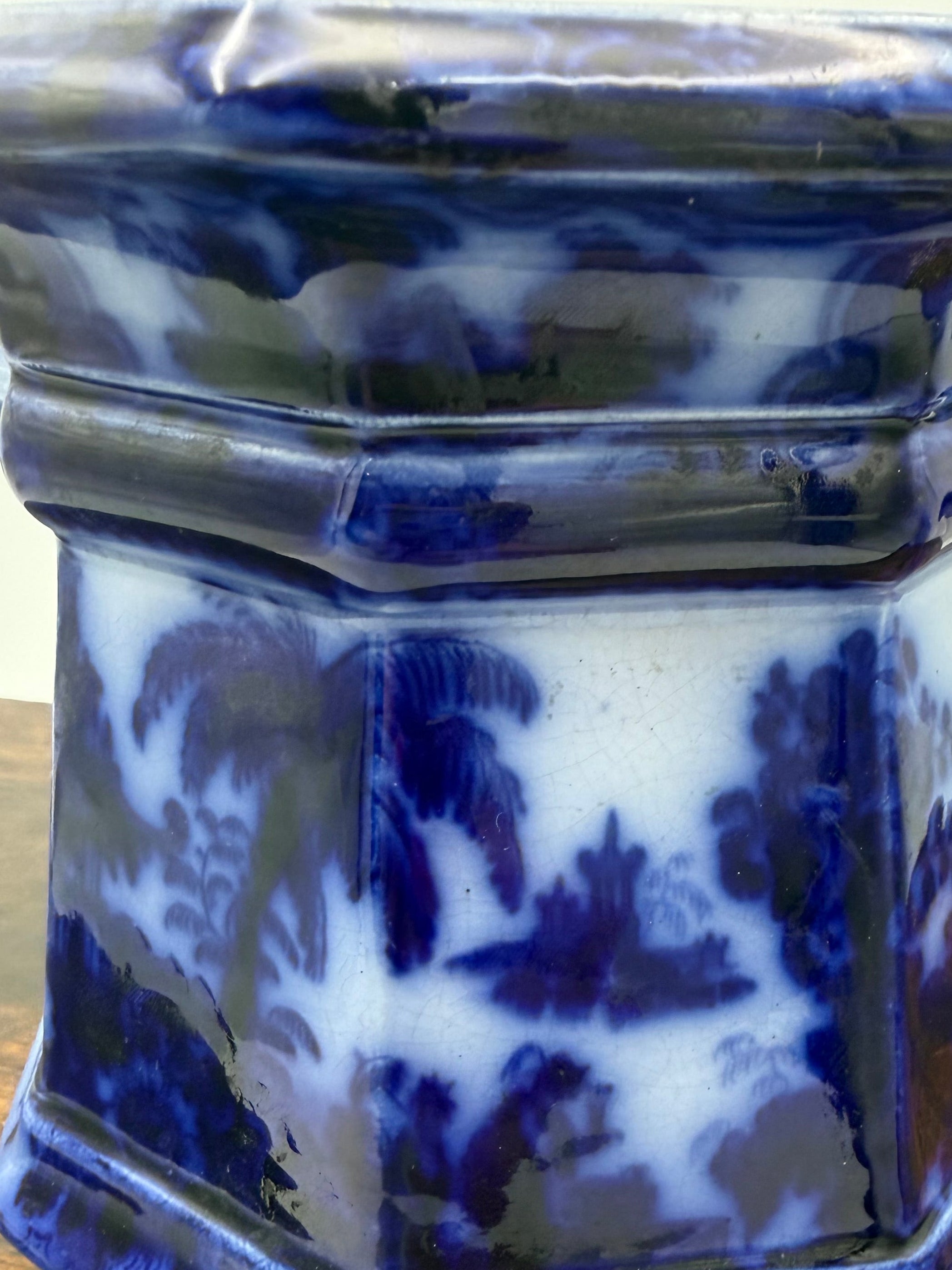 Antique Flow Blue Ironstone Biscuit Jar