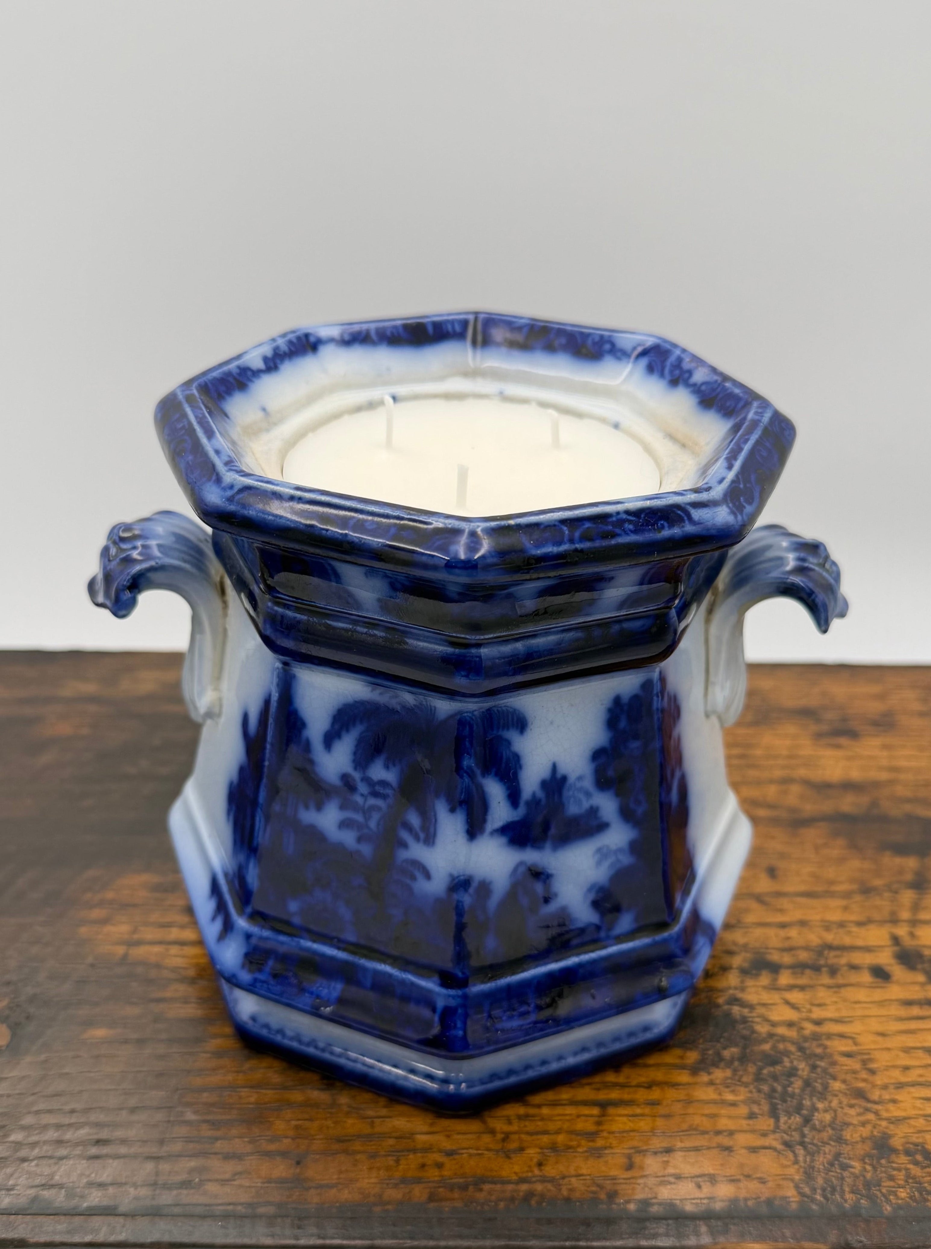 Antique Flow Blue Ironstone Biscuit Jar