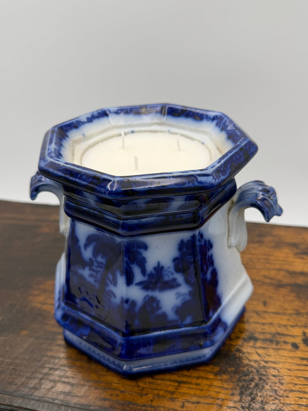 Antique Flow Blue Ironstone Biscuit Jar