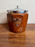 Antique English Oak Biscuit Barrel Porcelain Lined circa 1930