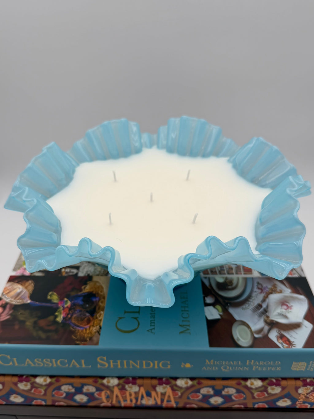 Vintage Fenton Light Blue Bowl with a Ruffled Edge