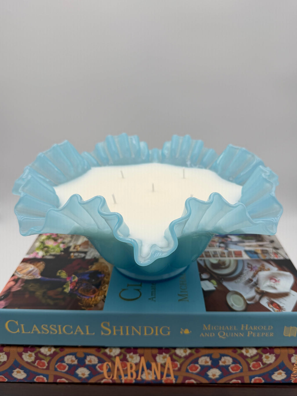 Vintage Fenton Light Blue Bowl with a Ruffled Edge