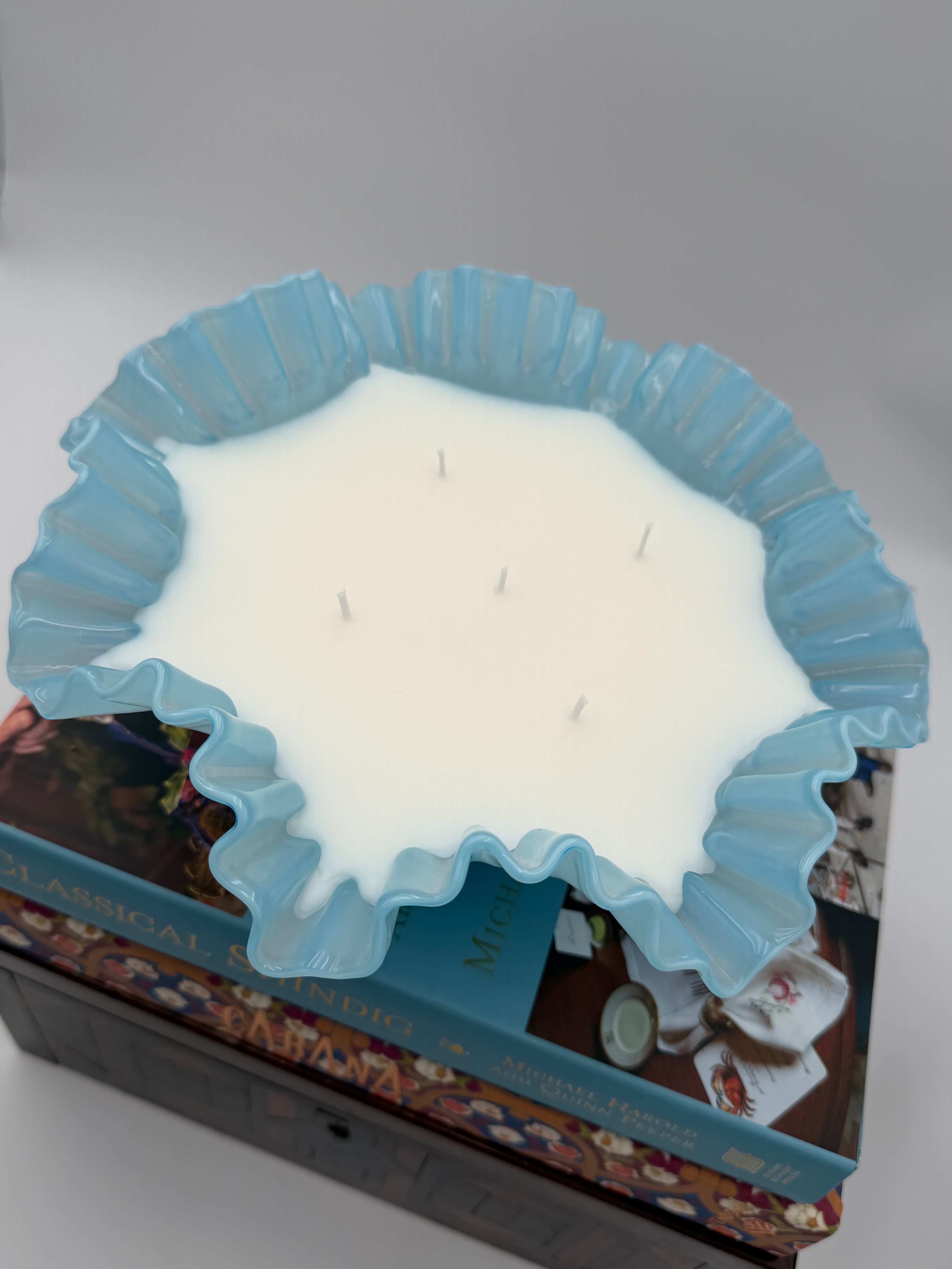 Vintage Fenton Light Blue Bowl with a Ruffled Edge
