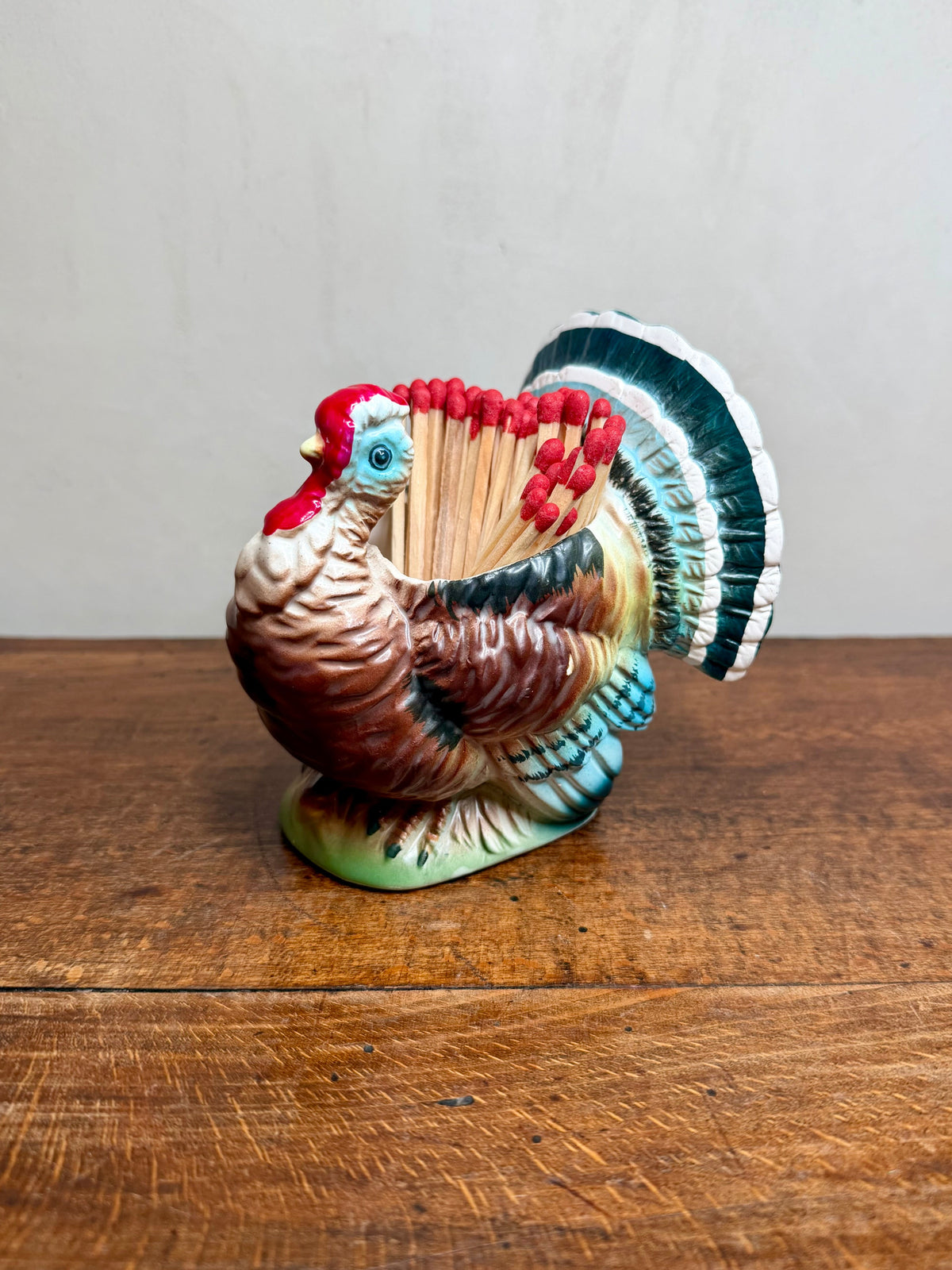 Vintage Relpo Ceramic Turkey Match Holder with Red Matches