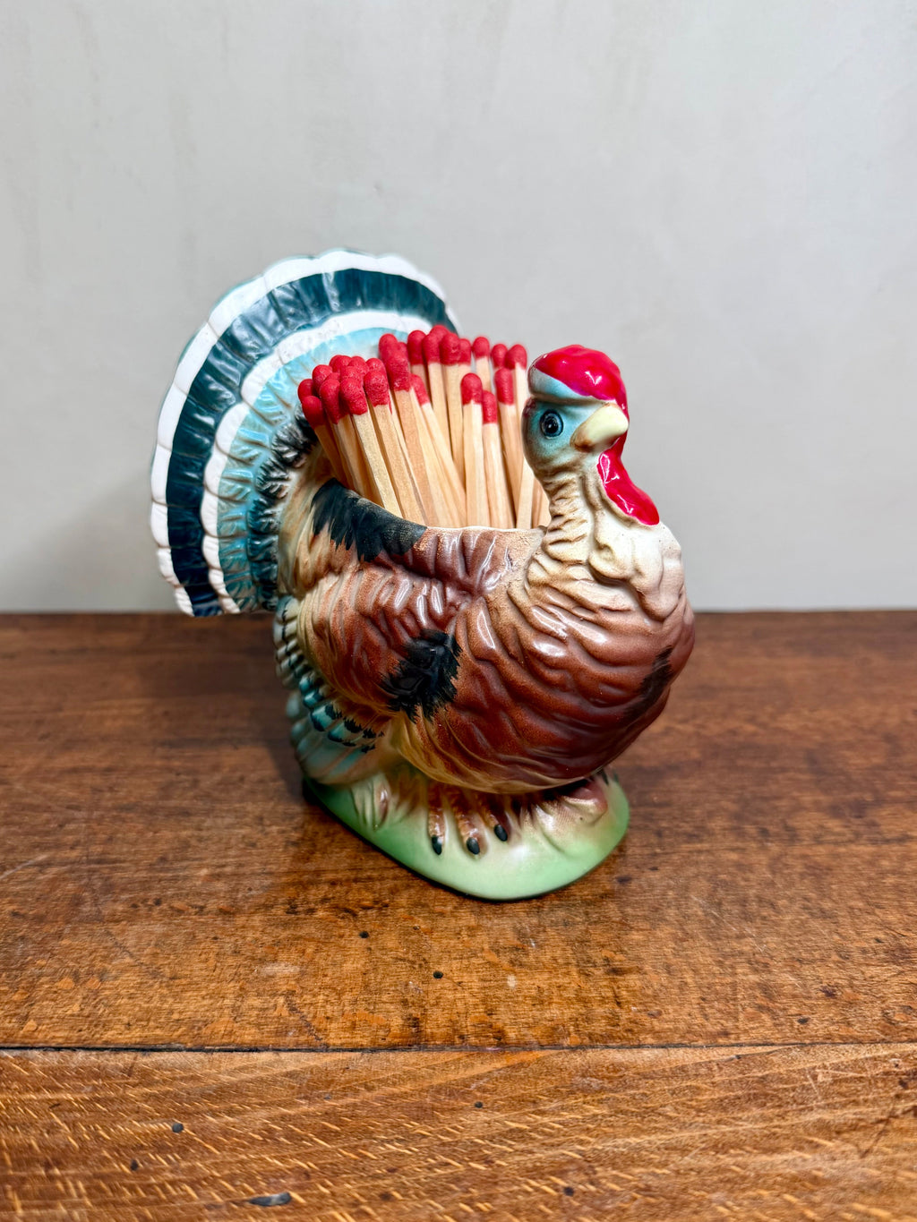Vintage Relpo Ceramic Turkey Match Holder with Red Matches