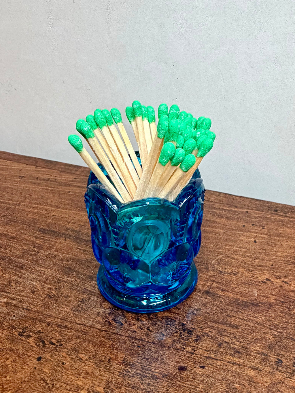 Vintage Cobtal Blue Pressed Glass Match Holder