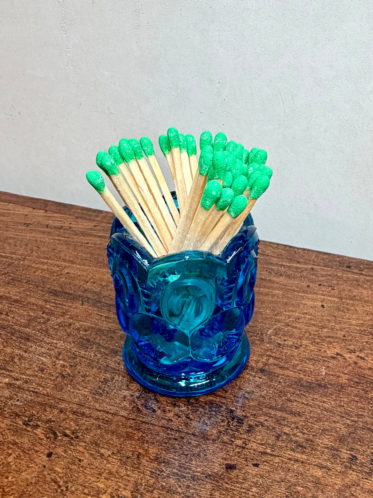 Vintage Cobtal Blue Pressed Glass Match Holder