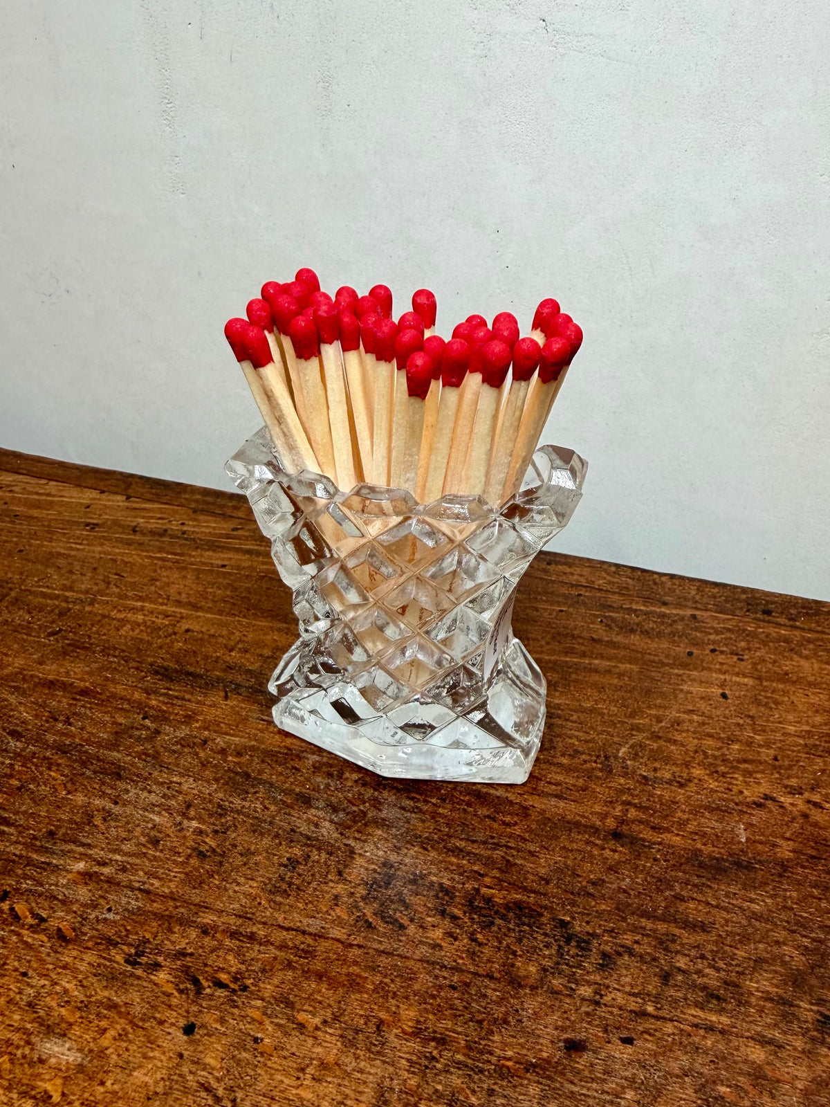 Vintage Crystal Diamond-Cut Match Holder