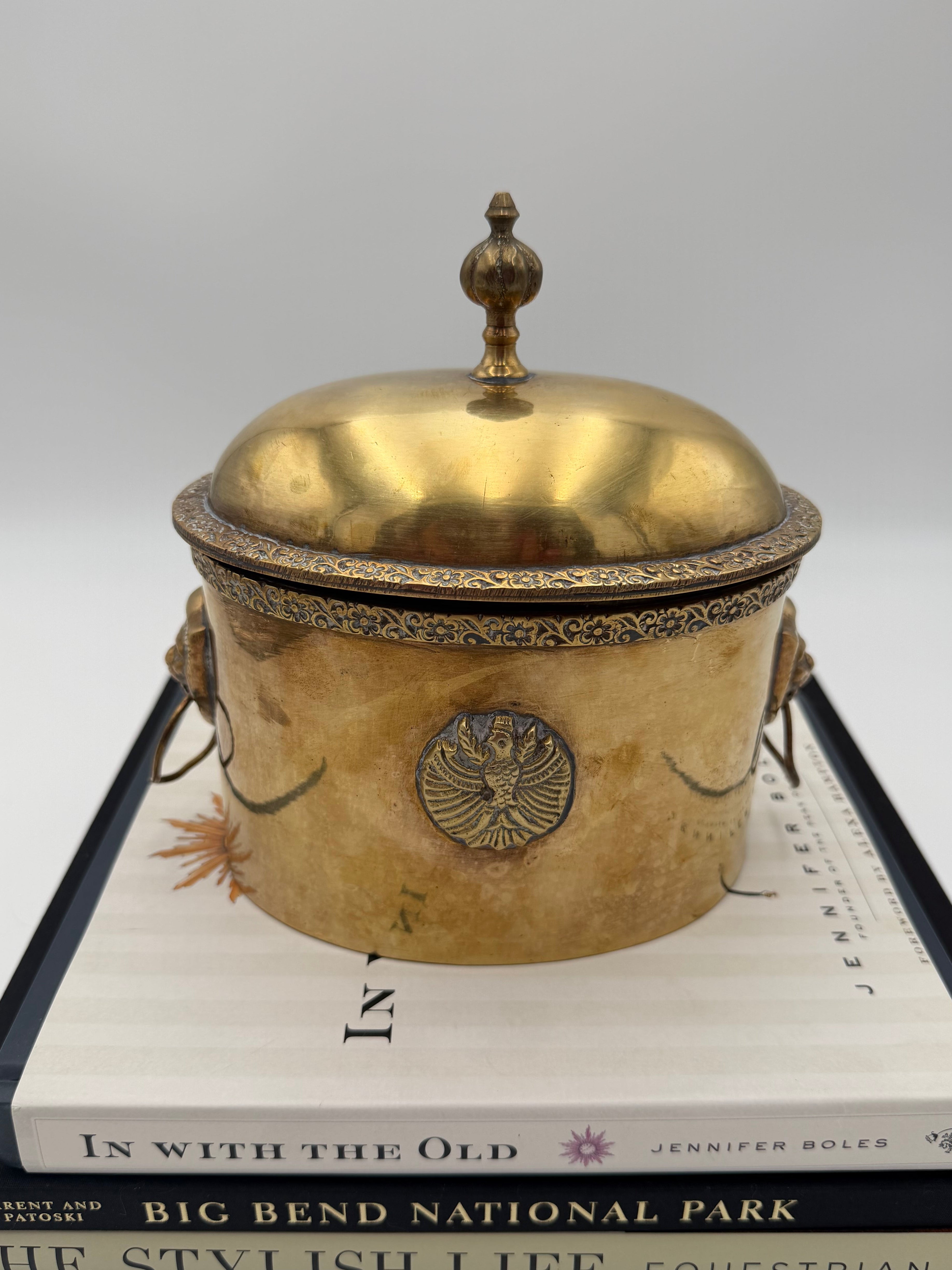 Vintage Brass Tea Caddy with Lions Head Handles