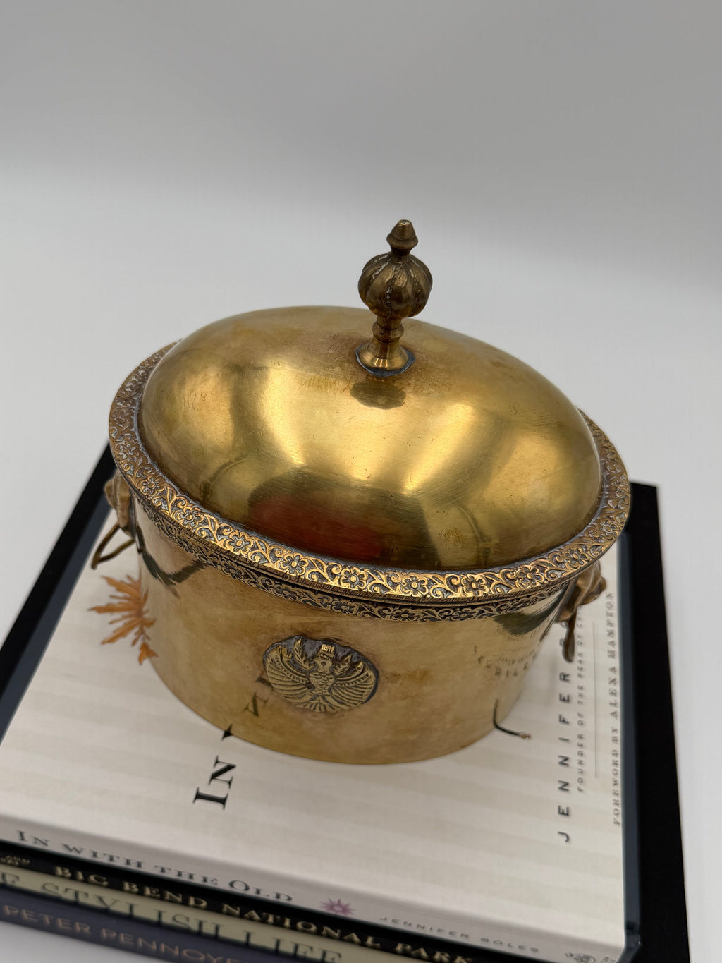 Vintage Brass Tea Caddy with Lions Head Handles