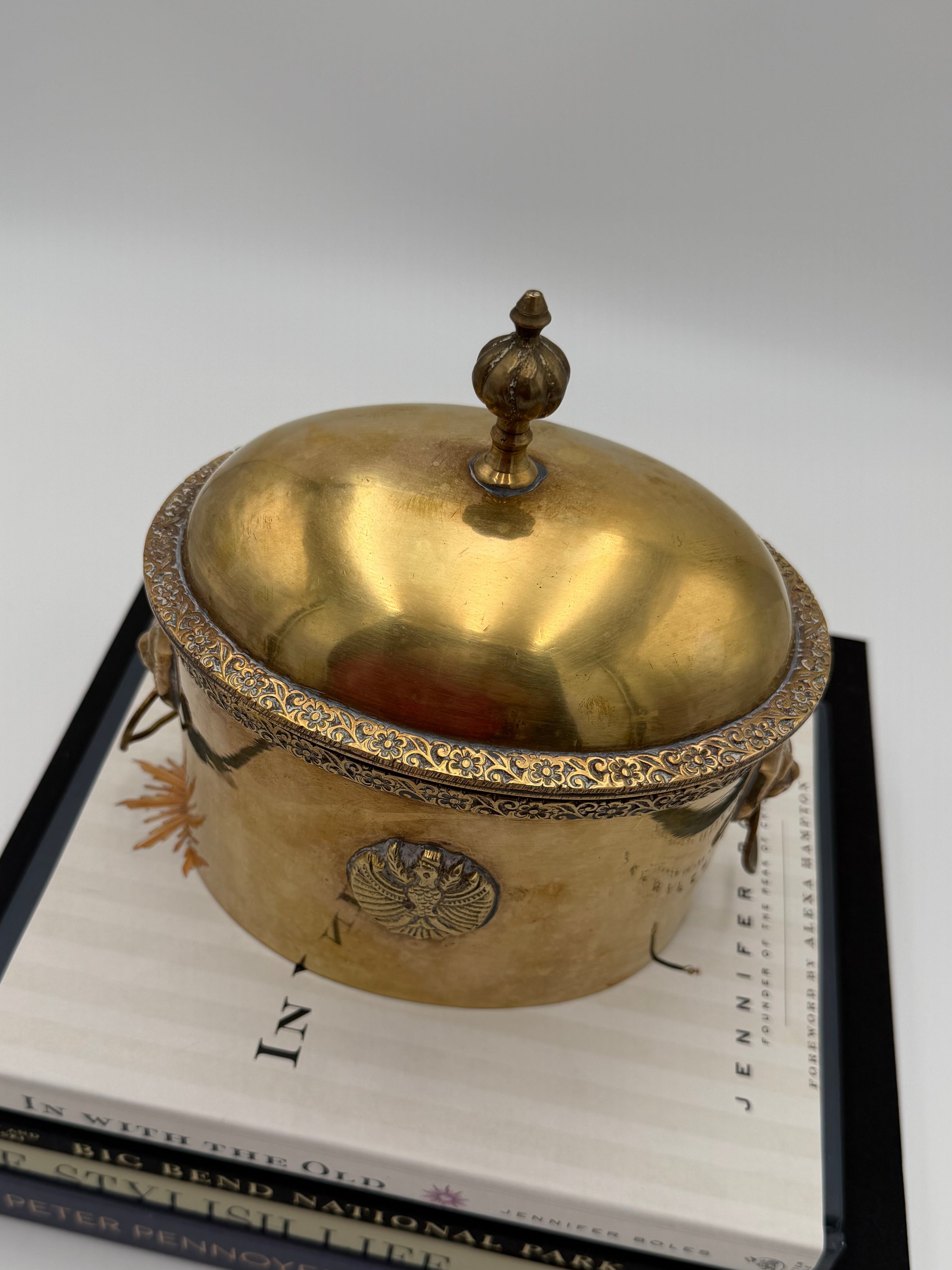 Vintage Brass Tea Caddy with Lions Head Handles