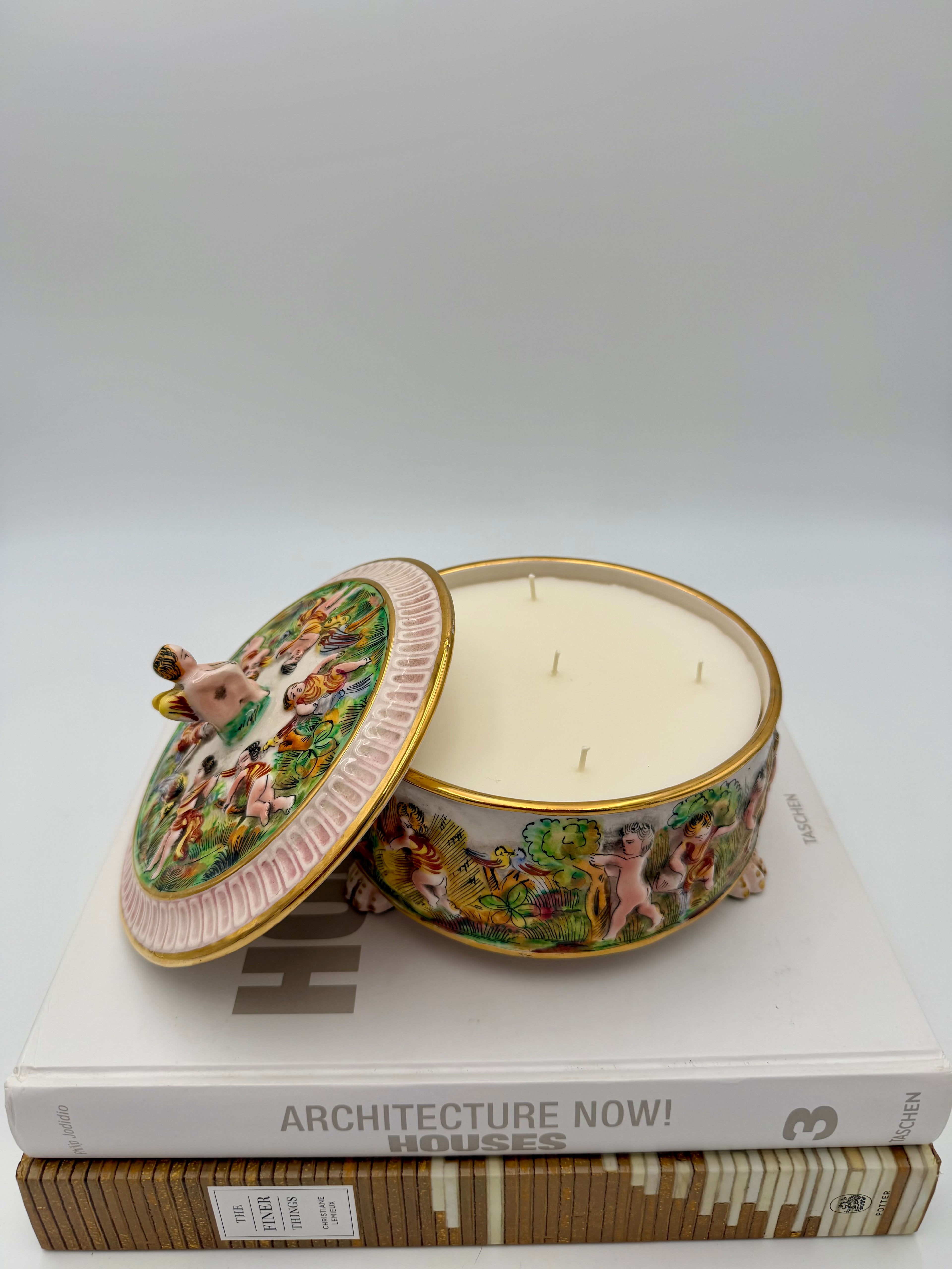 Vintage Capodimonte Footed Trinket Box with Angel Lid
