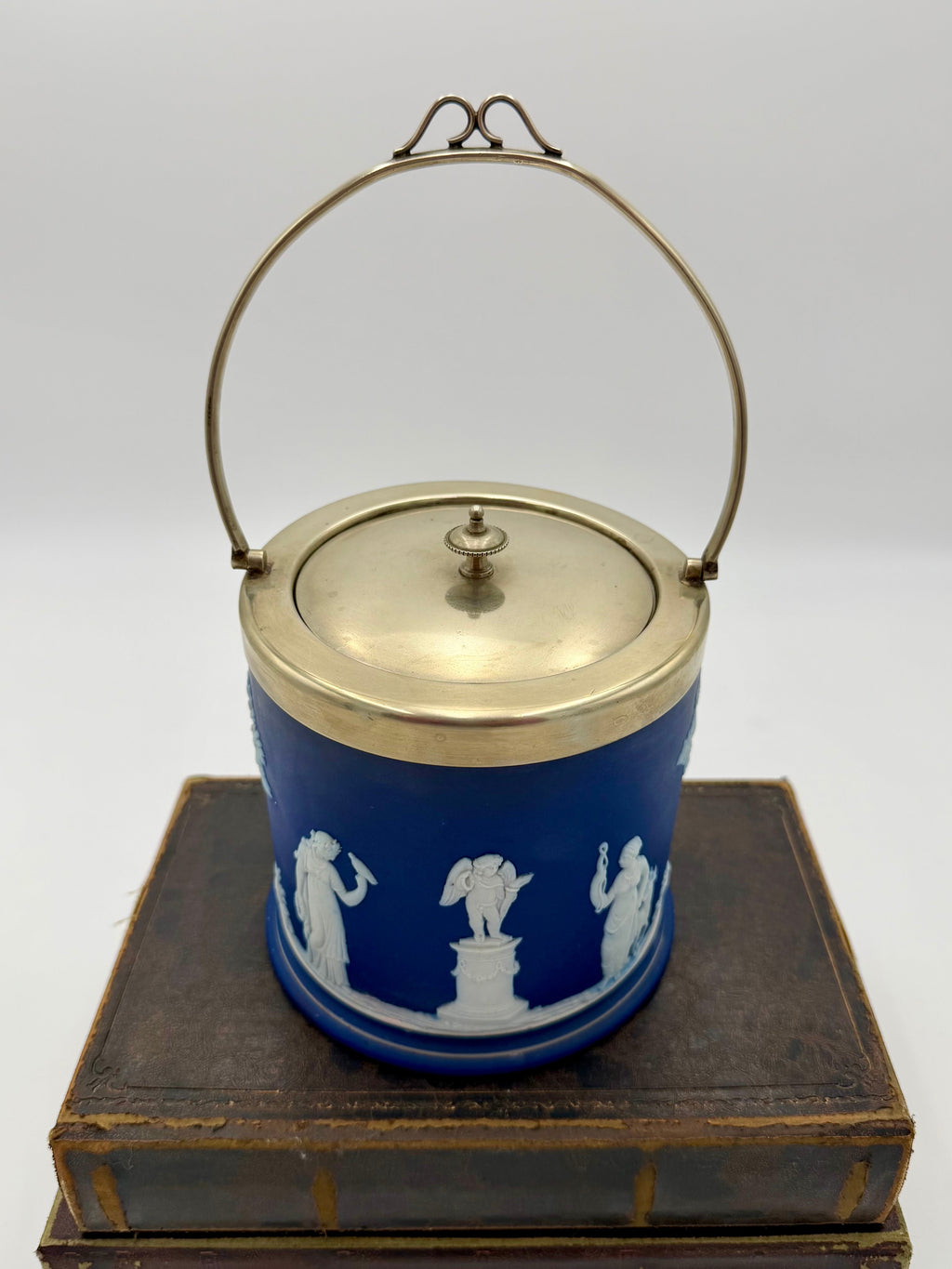 Antique Wedgwood Blue Jasper Biscuit Barrel