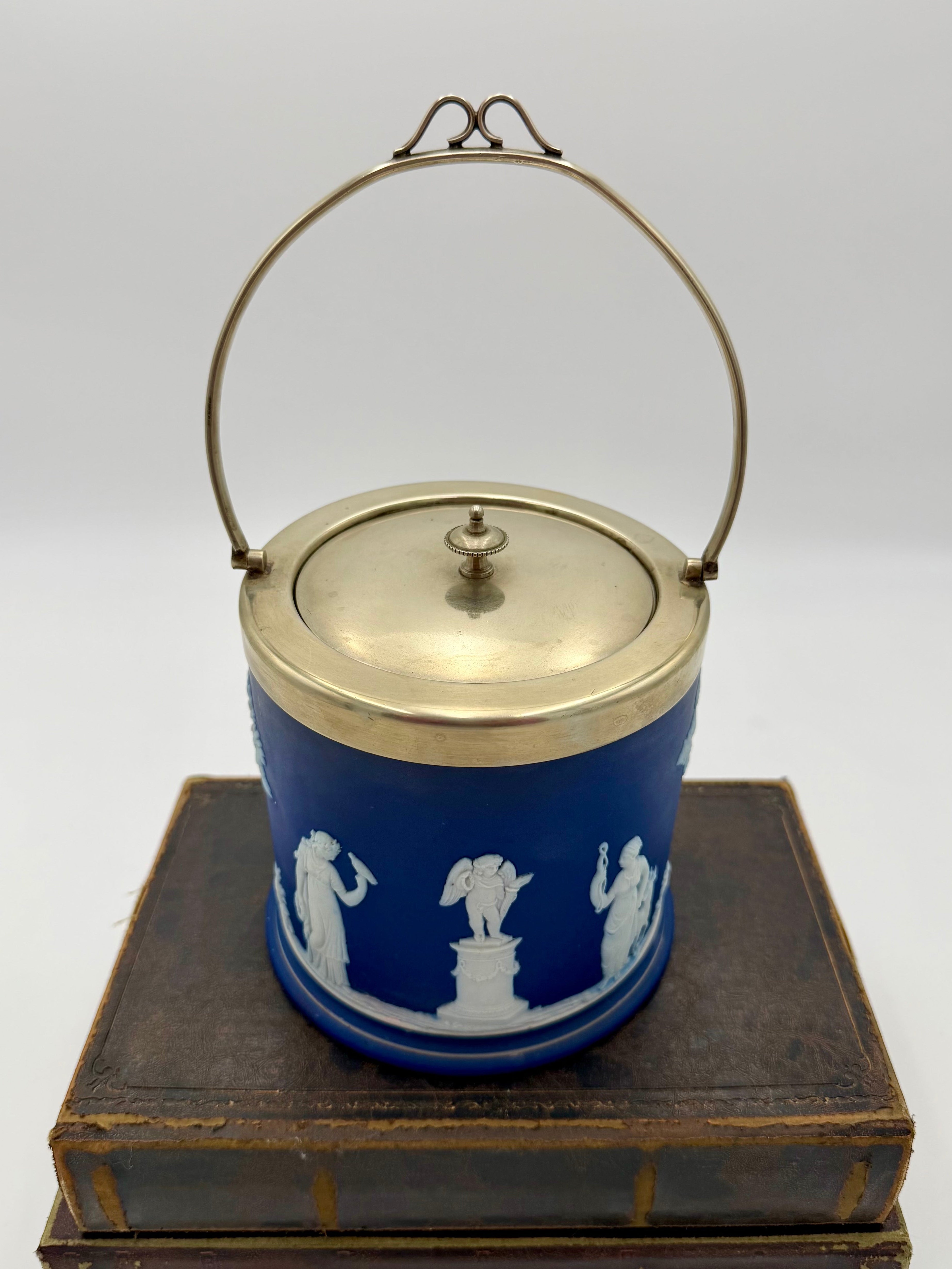 Antique Wedgwood Blue Jasper Biscuit Barrel