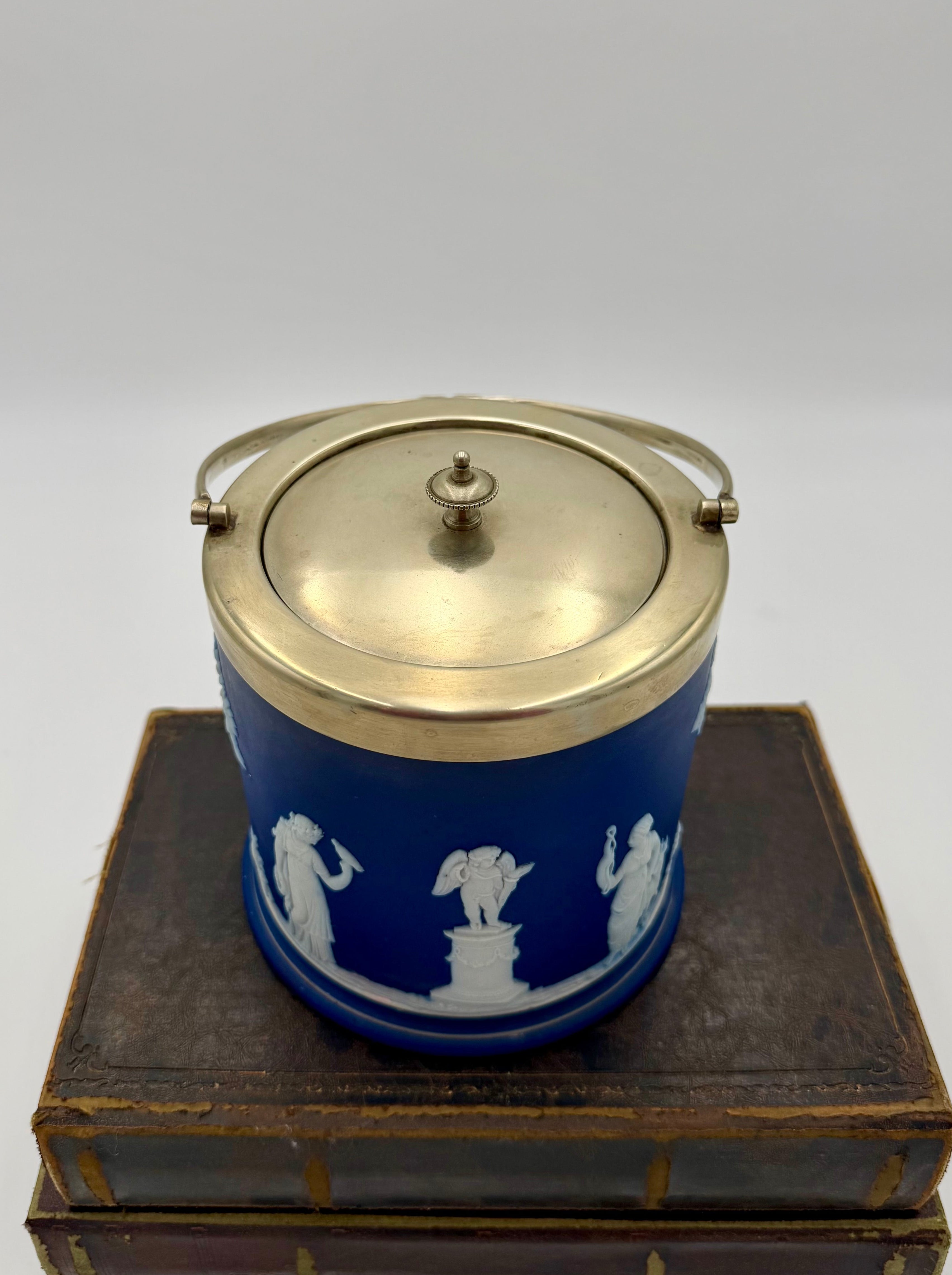 Antique Wedgwood Blue Jasper Biscuit Barrel