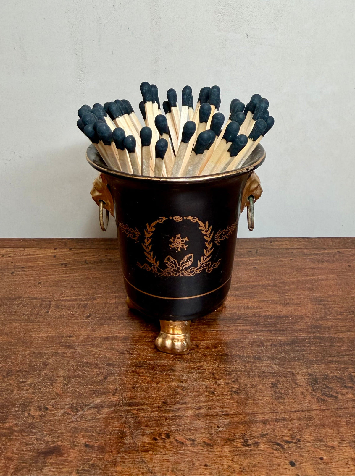 Vintage Lenwile Ardalt Japanese Ebony and Gold Lion Head Handle Match Holder