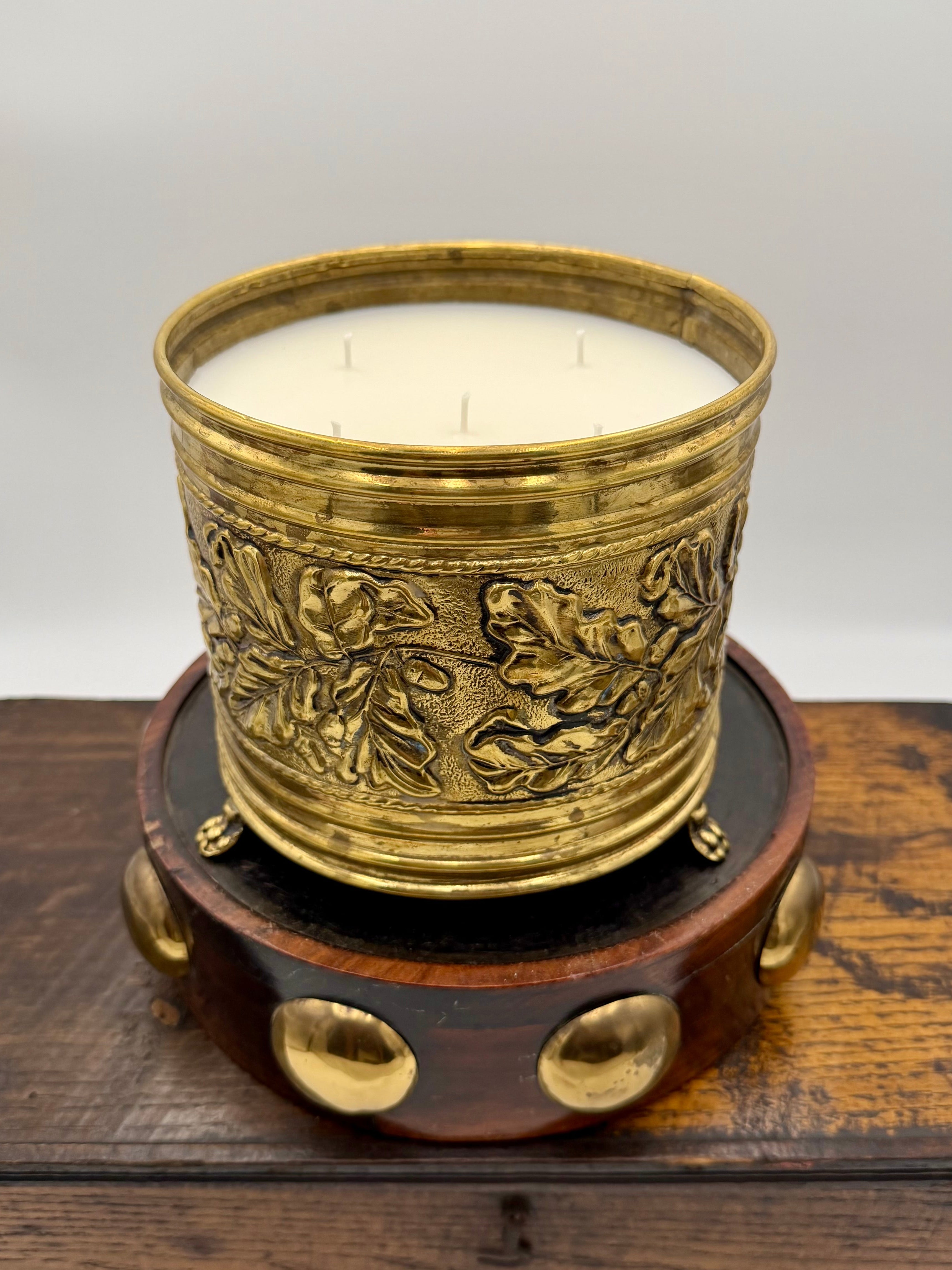 Vintage Brass Oak Leaf Cachepot with Paw Feet