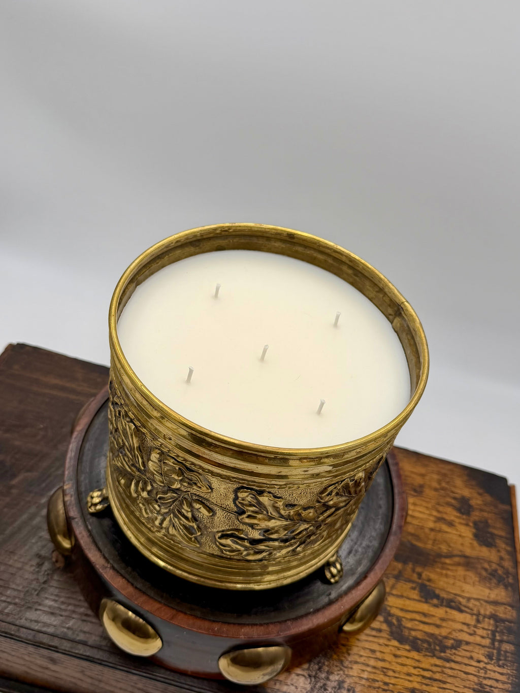 Vintage Brass Oak Leaf Cachepot with Paw Feet