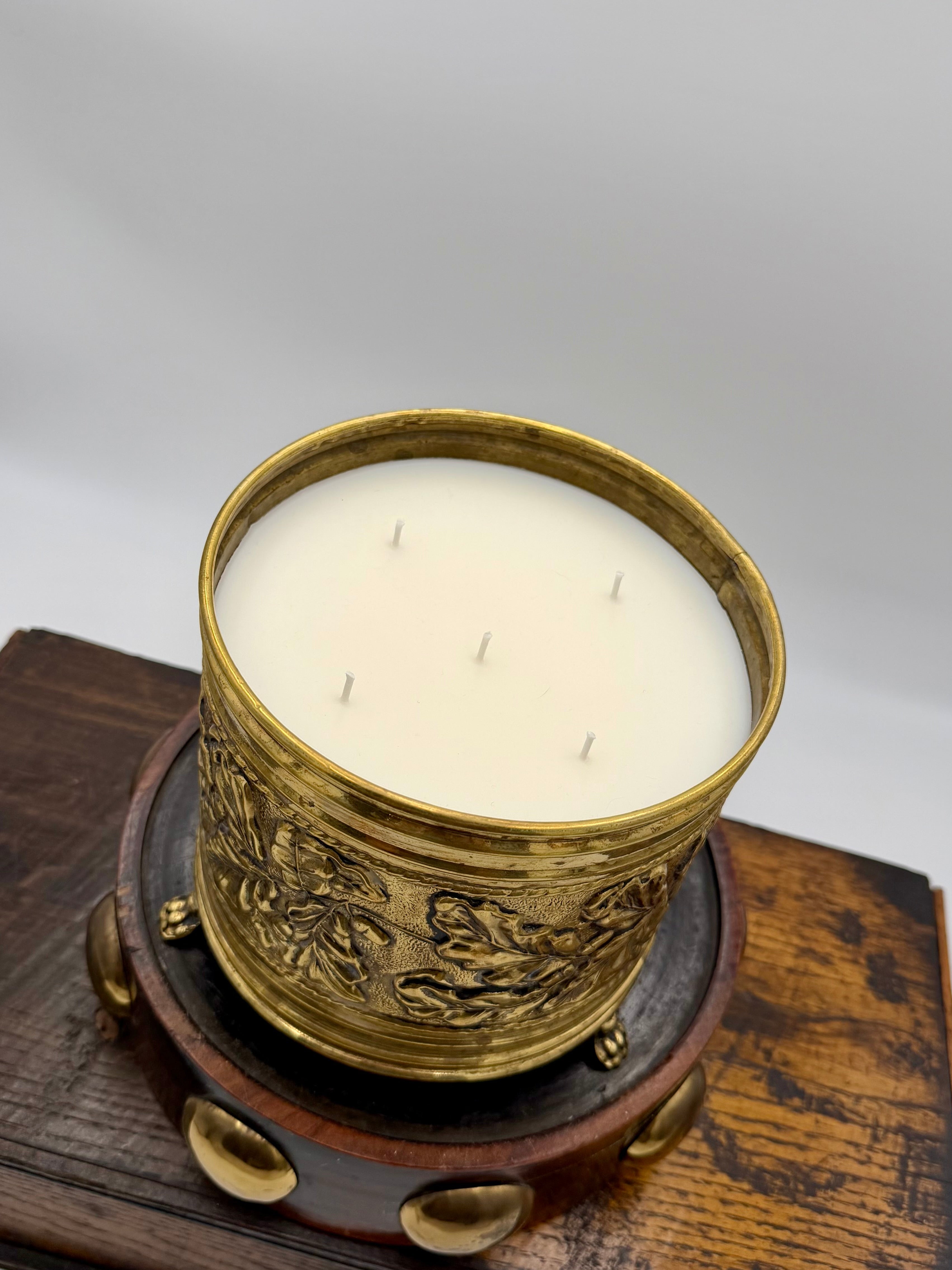 Vintage Brass Oak Leaf Cachepot with Paw Feet