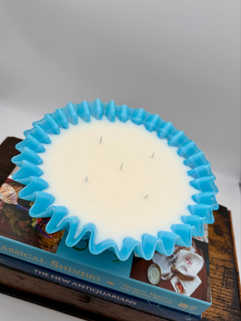 Vintage Fenton Blue Opalessent Hobnail Bowl with Ruffled Edge