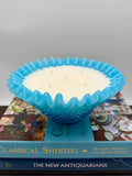 Vintage Fenton Blue Opalessent Hobnail Bowl with Ruffled Edge