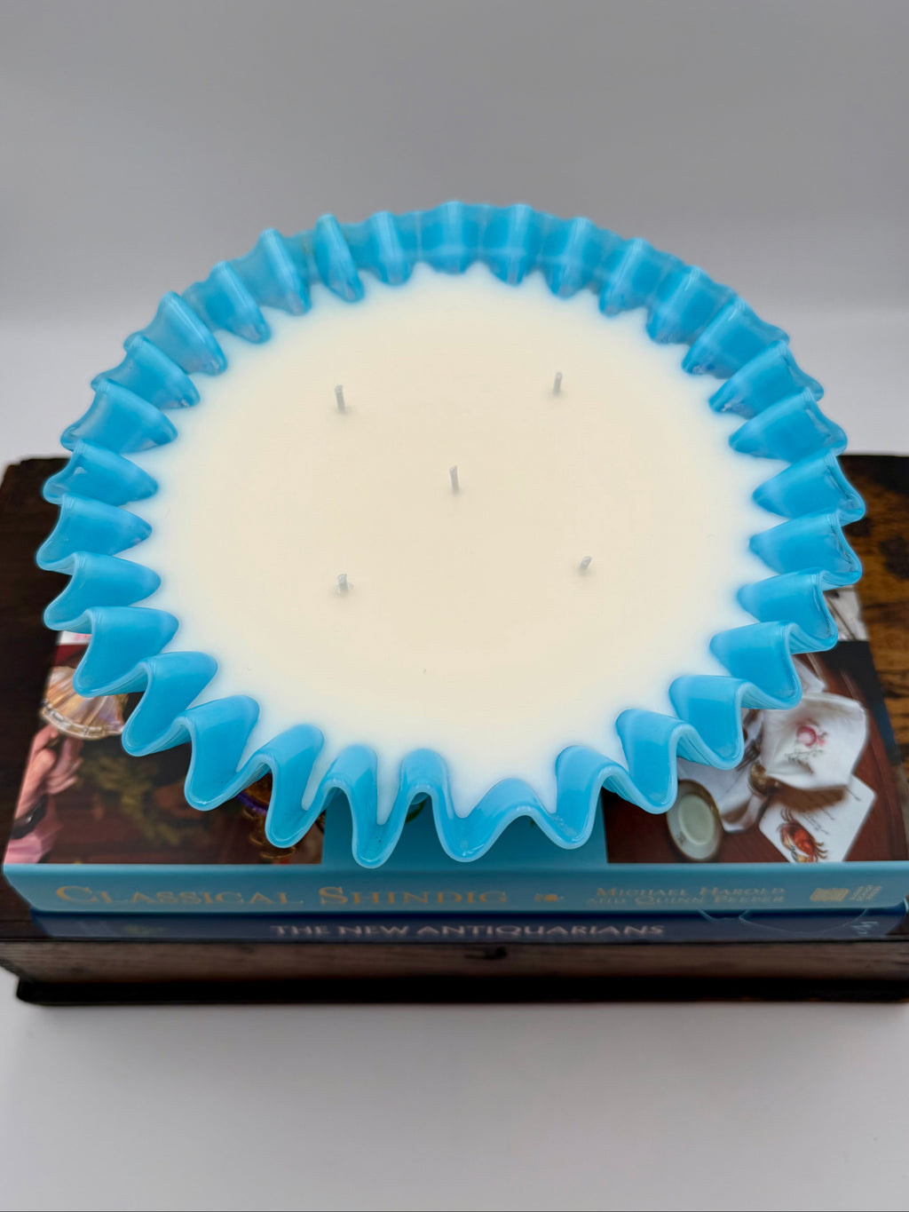 Vintage Fenton Blue Opalessent Hobnail Bowl with Ruffled Edge