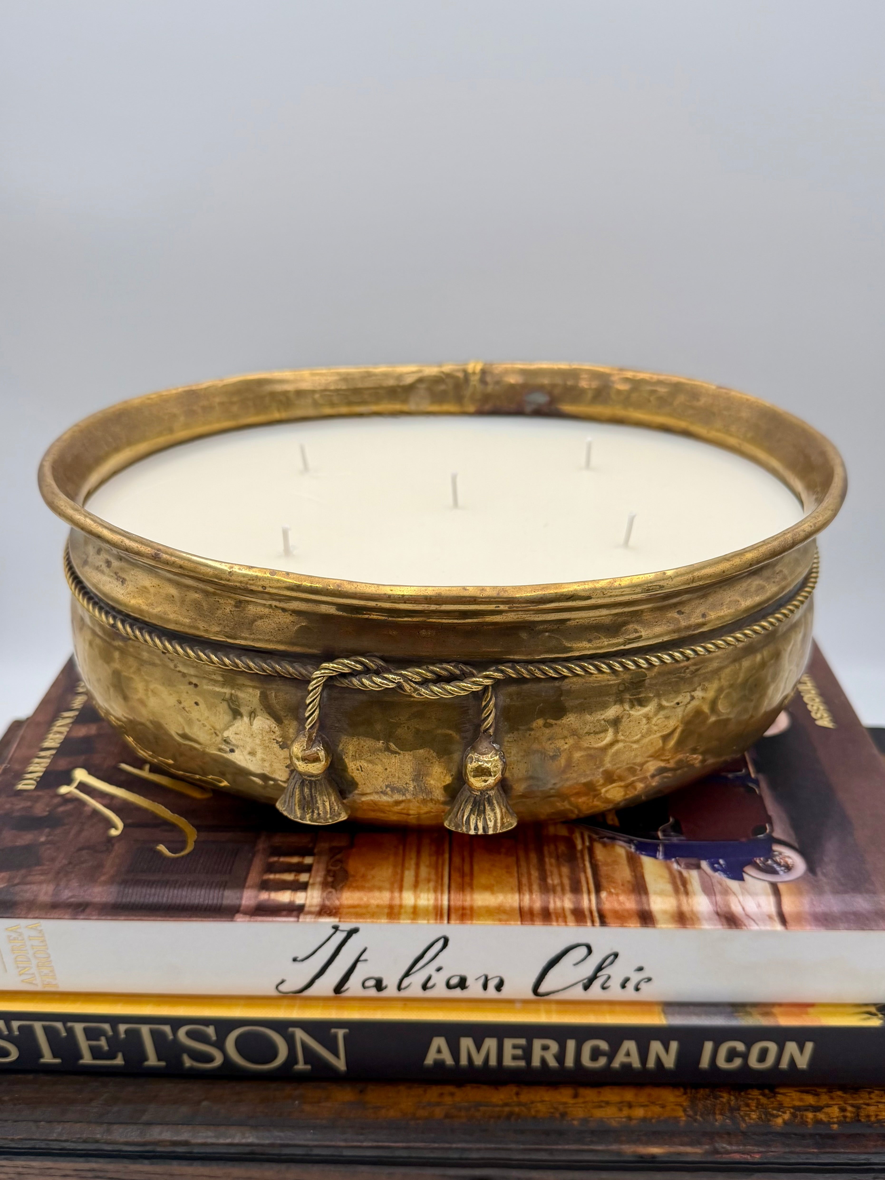 Vintage Hammered Brass  Cachepot with Rope Detail