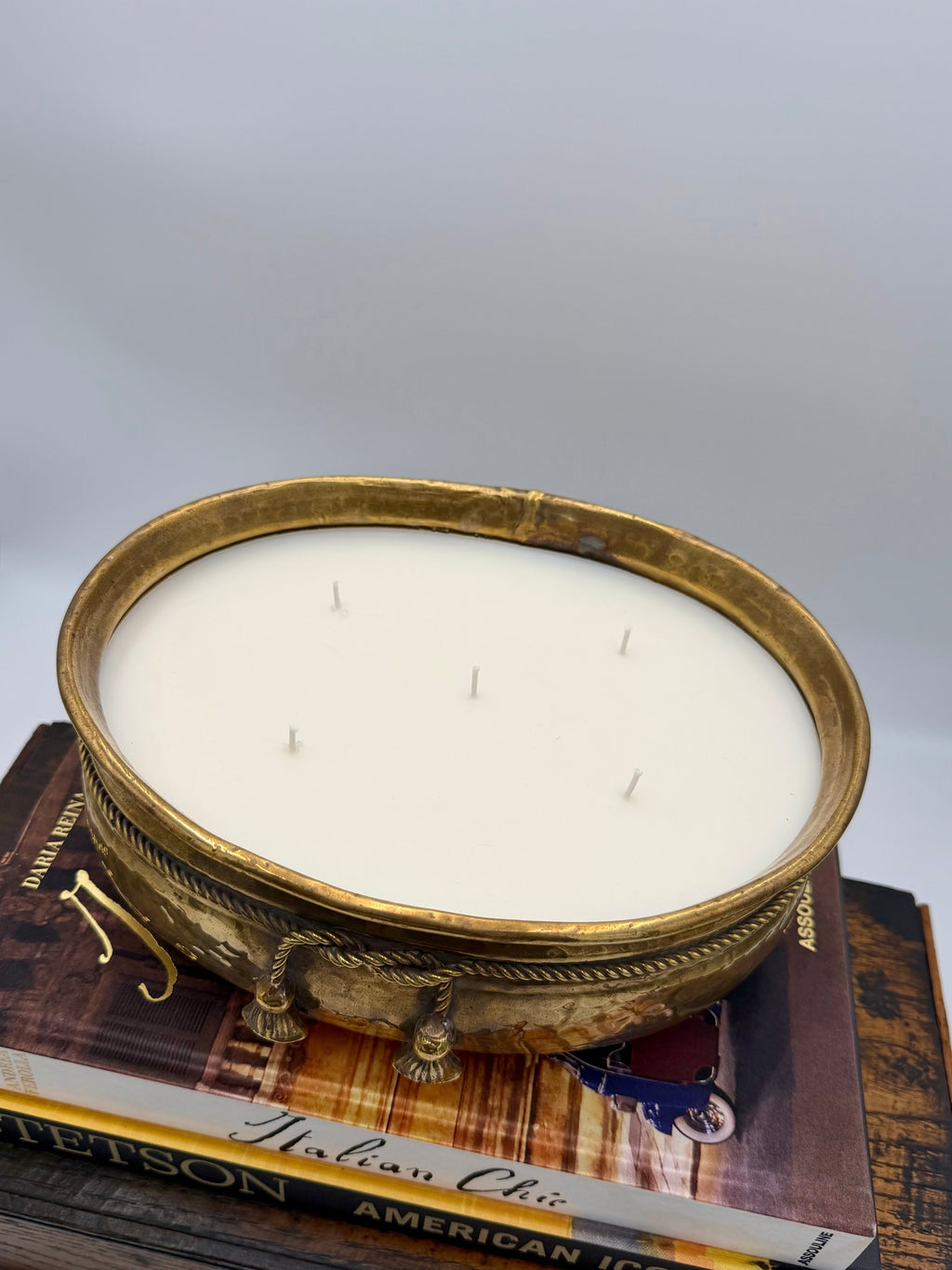 Vintage Hammered Brass  Cachepot with Rope Detail