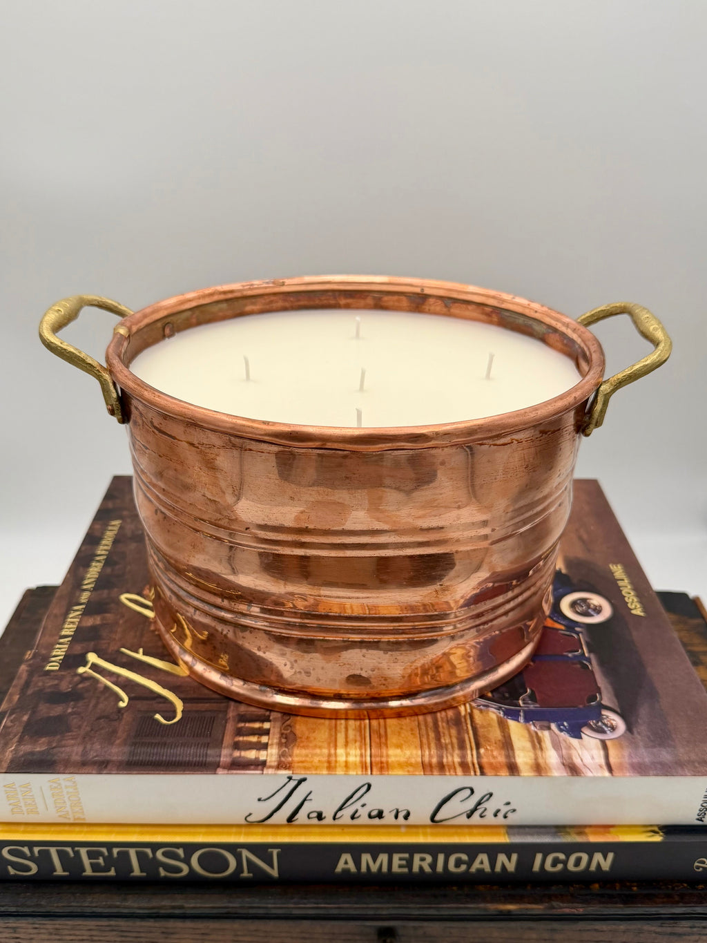 Vintage Copper Oval Riveted Cachepot with Brass Handles