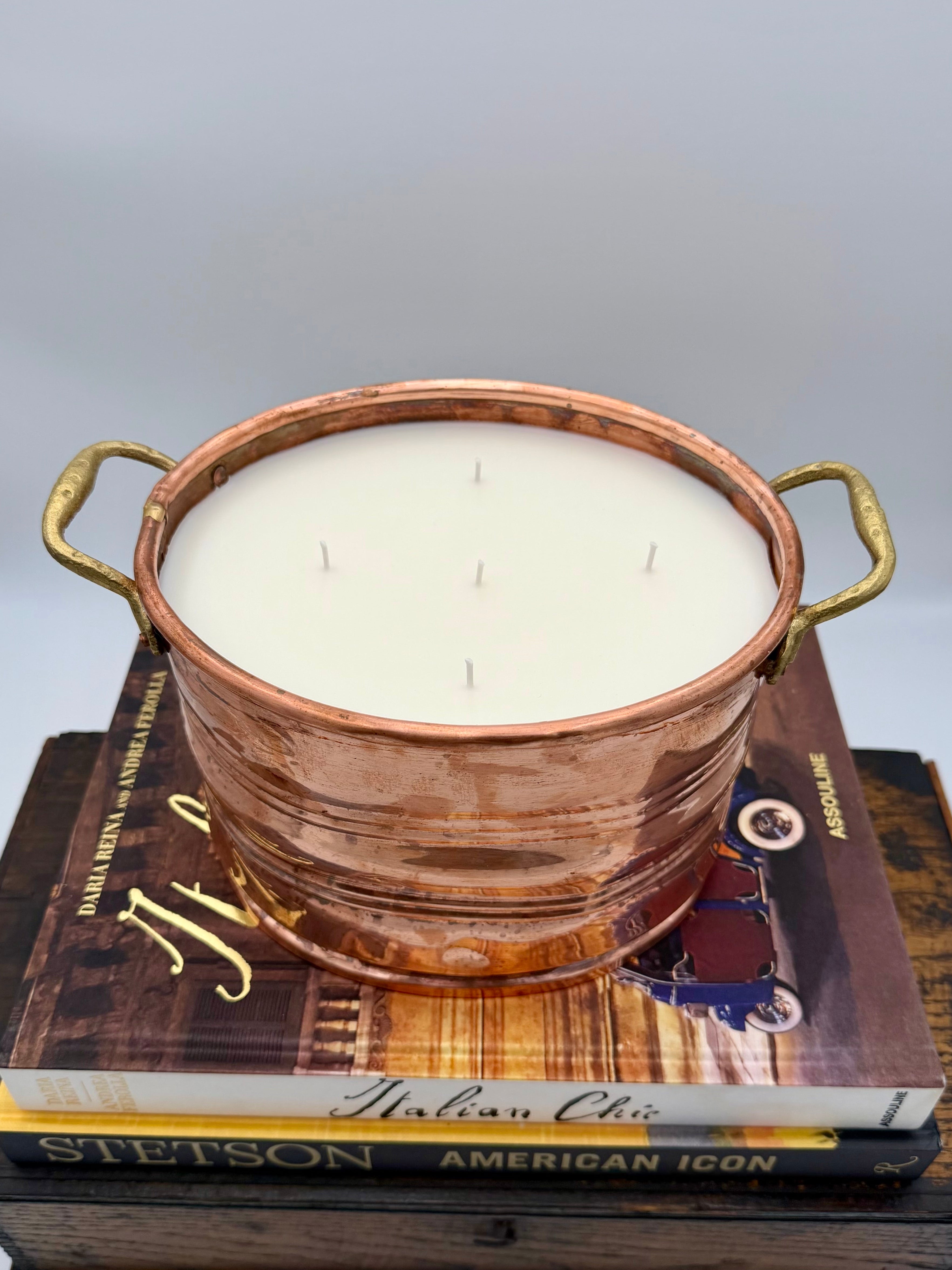 Vintage Copper Oval Riveted Cachepot with Brass Handles