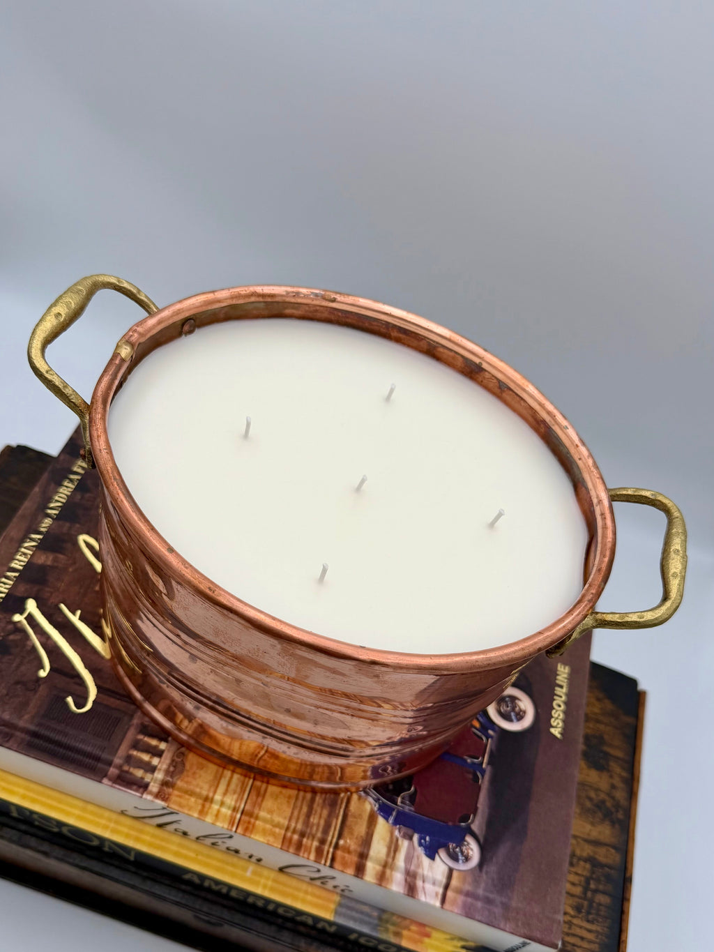 Vintage Copper Oval Riveted Cachepot with Brass Handles