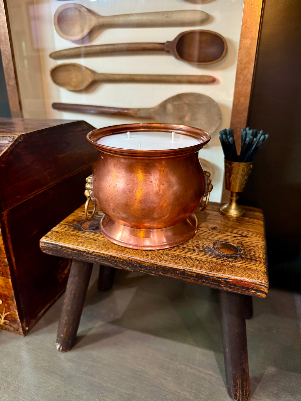 Antique Copper Jardinière with Brass Lion Handles