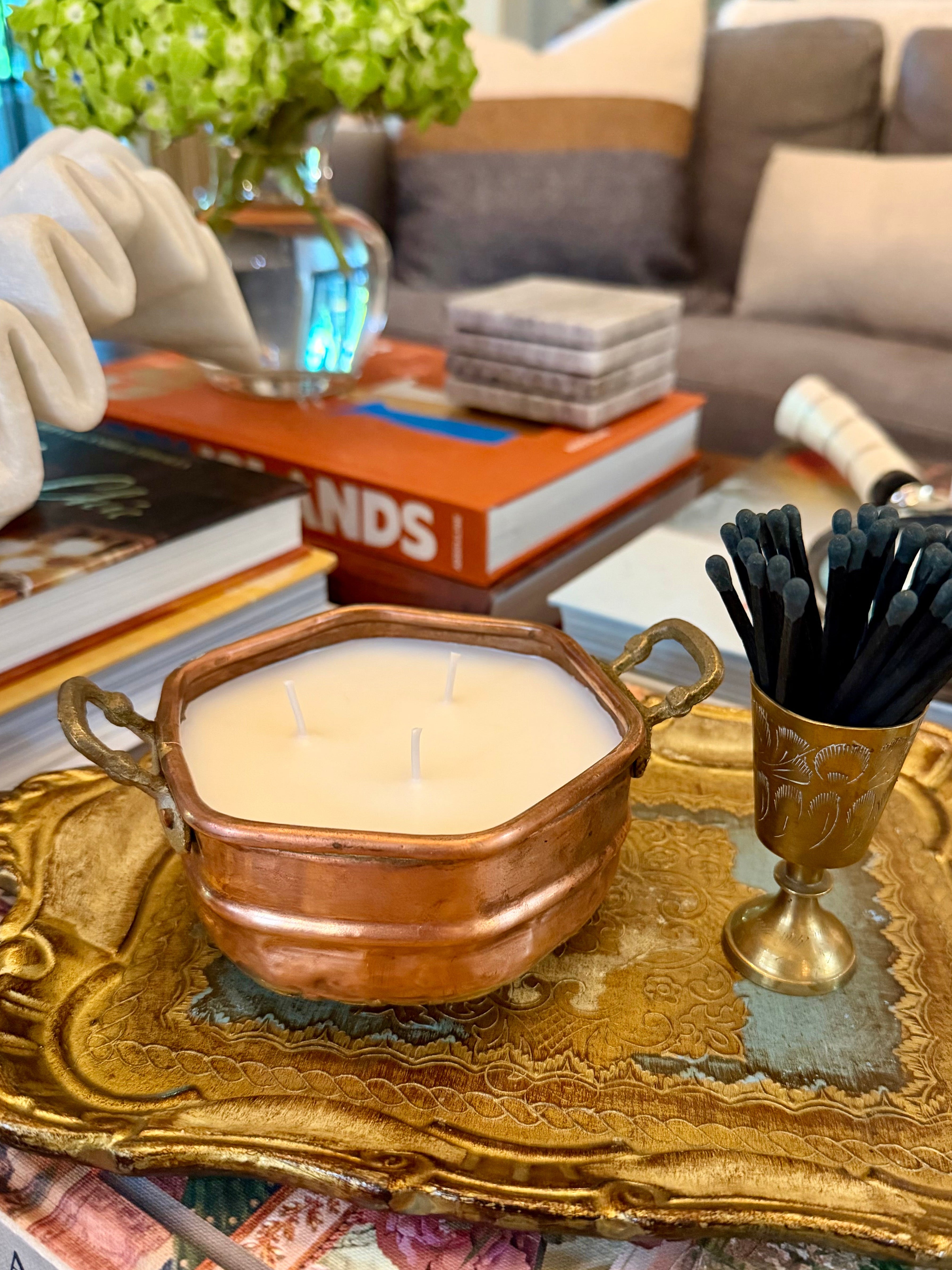 Vintage Turkish Hexagonal Copper Pot With Brass Handles
