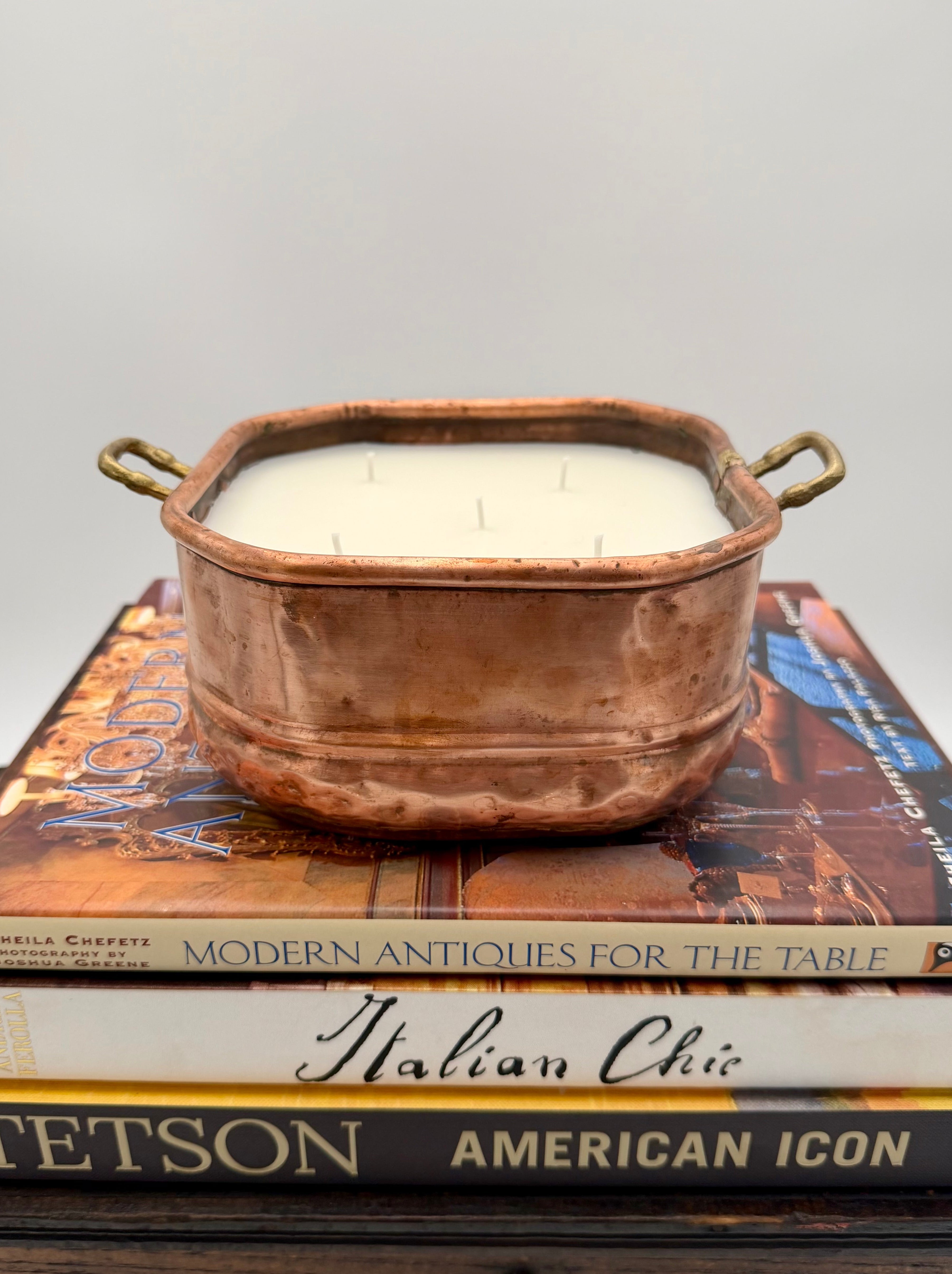 Vintage Turkish Octagonal Copper Pot With Brass Handles