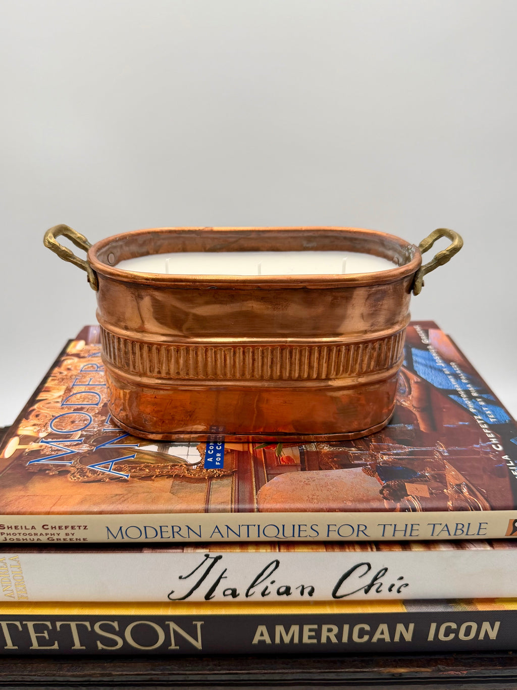 Vintage Copper Oval Cachepot with Brass Handles