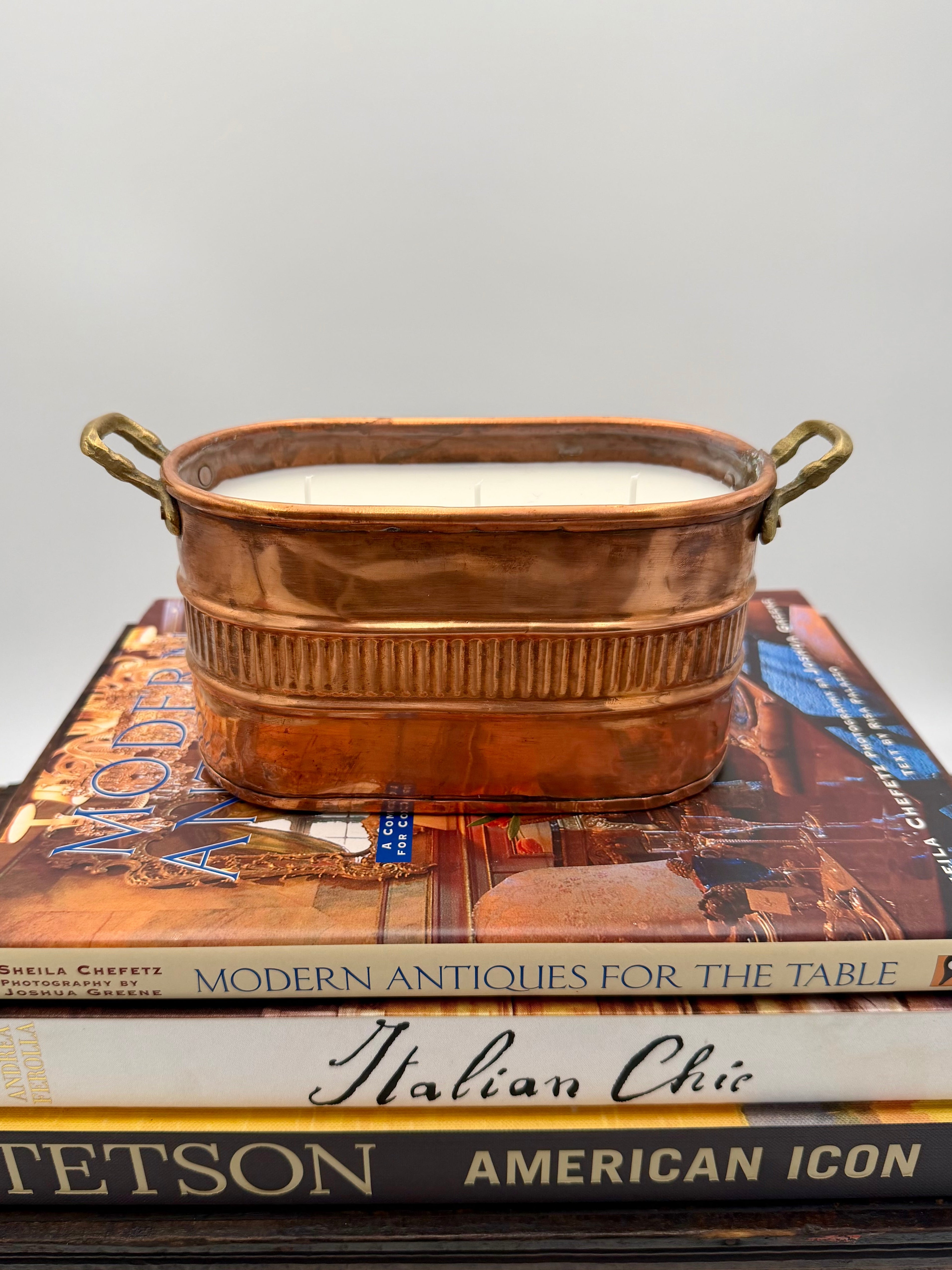 Vintage Copper Oval Cachepot with Brass Handles