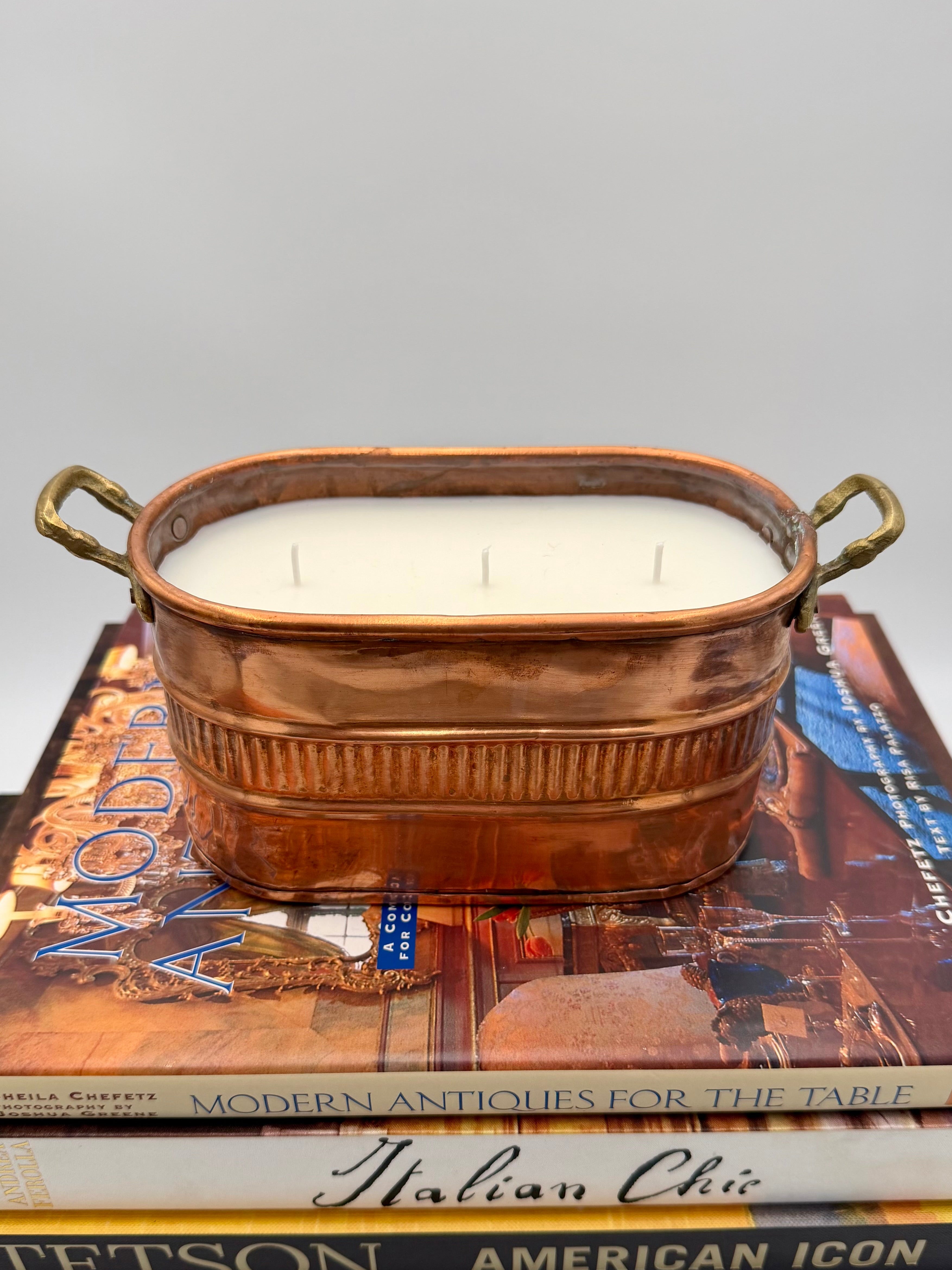 Vintage Copper Oval Cachepot with Brass Handles
