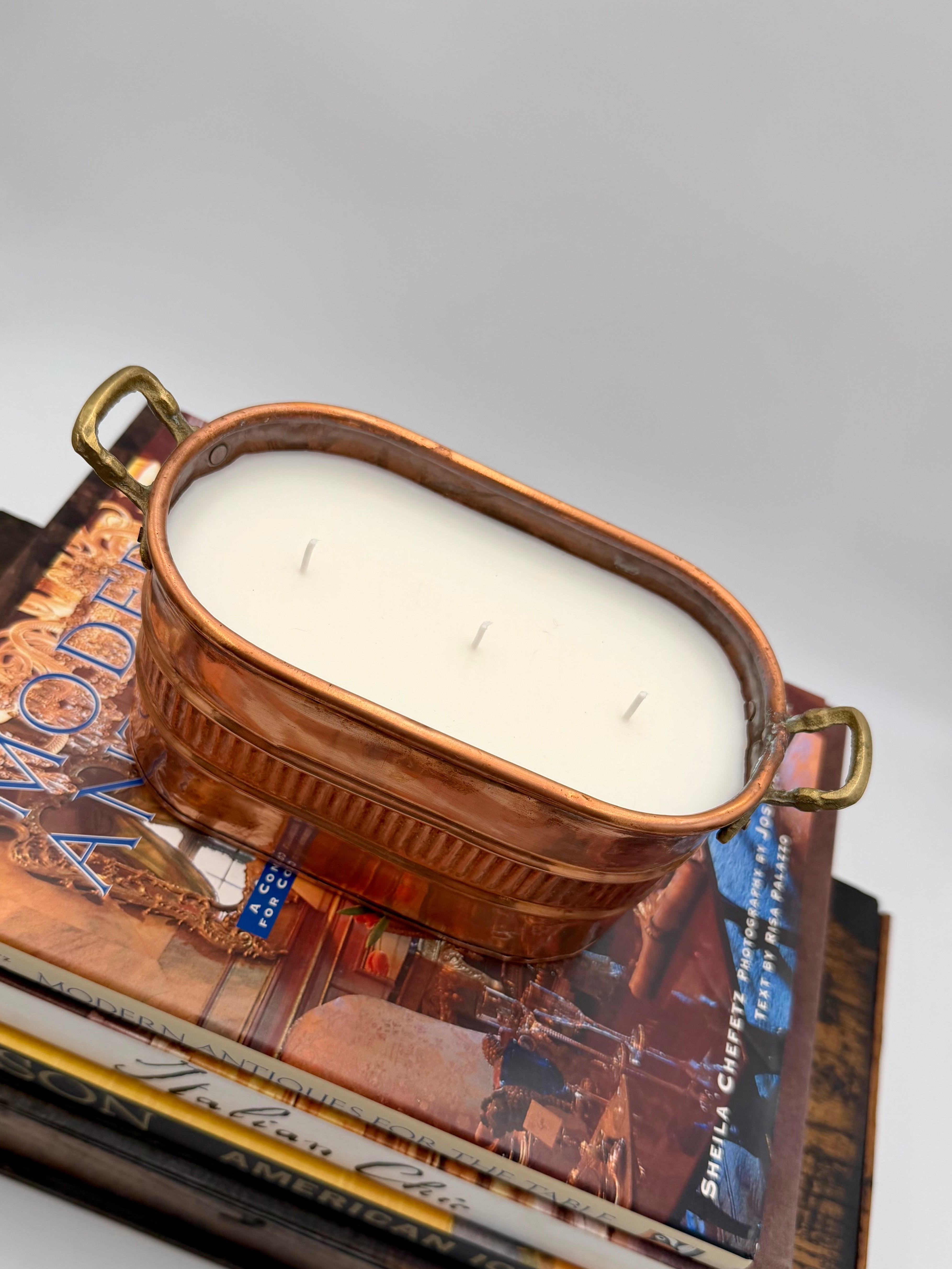 Vintage Copper Oval Cachepot with Brass Handles