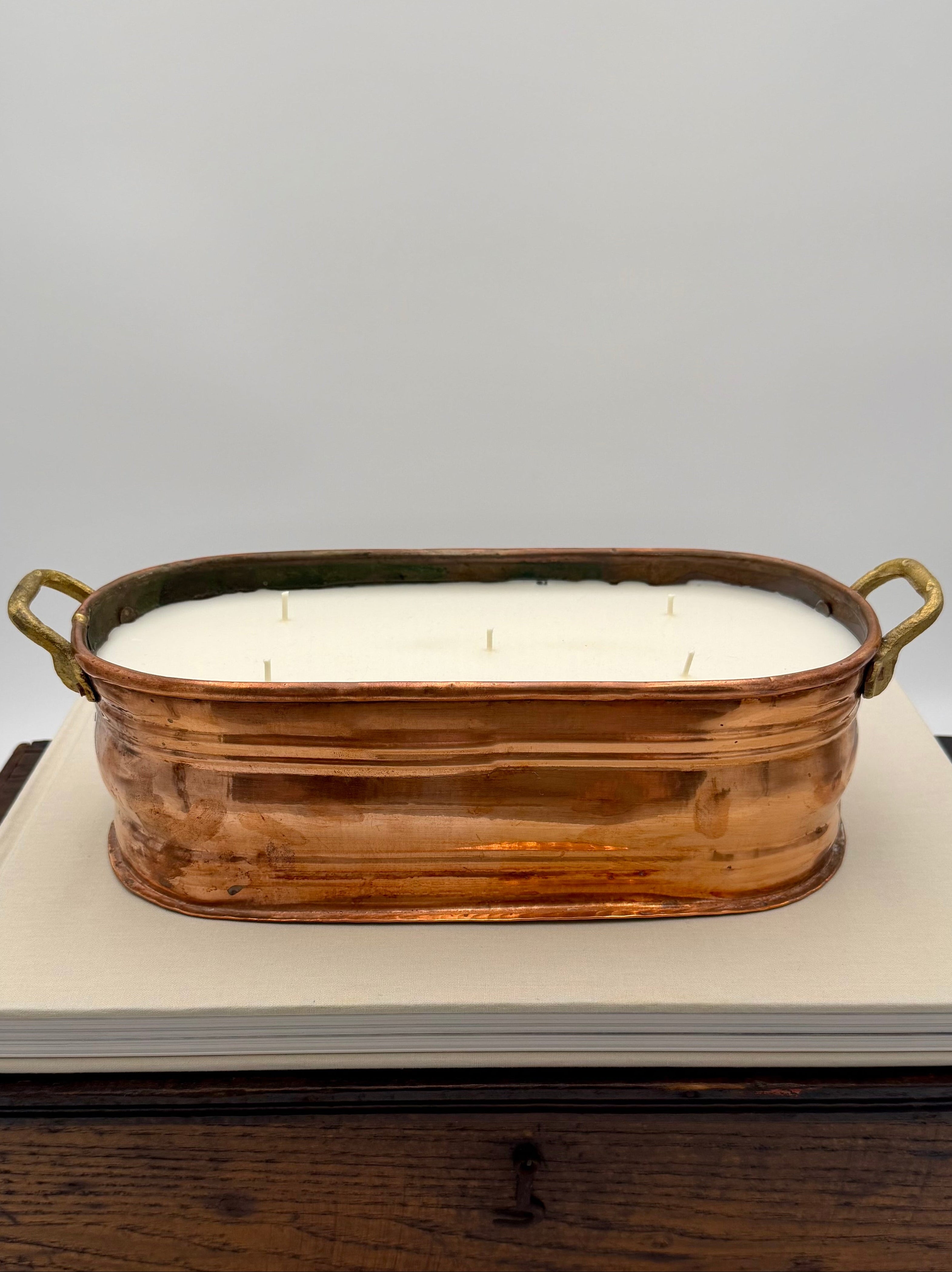 Vintage Turkish Oval Copper Pot With Brass Handles