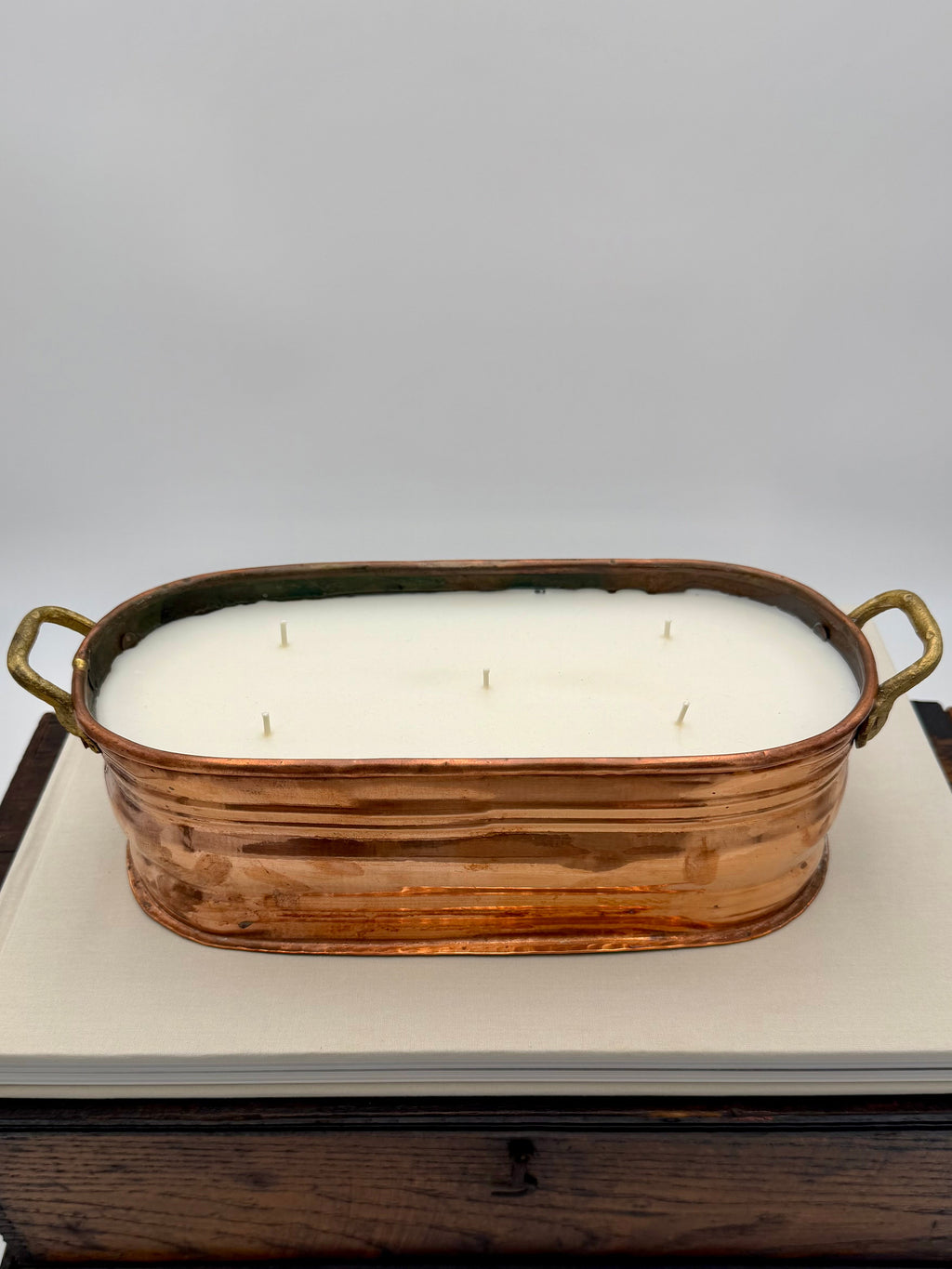 Vintage Turkish Oval Copper Pot With Brass Handles
