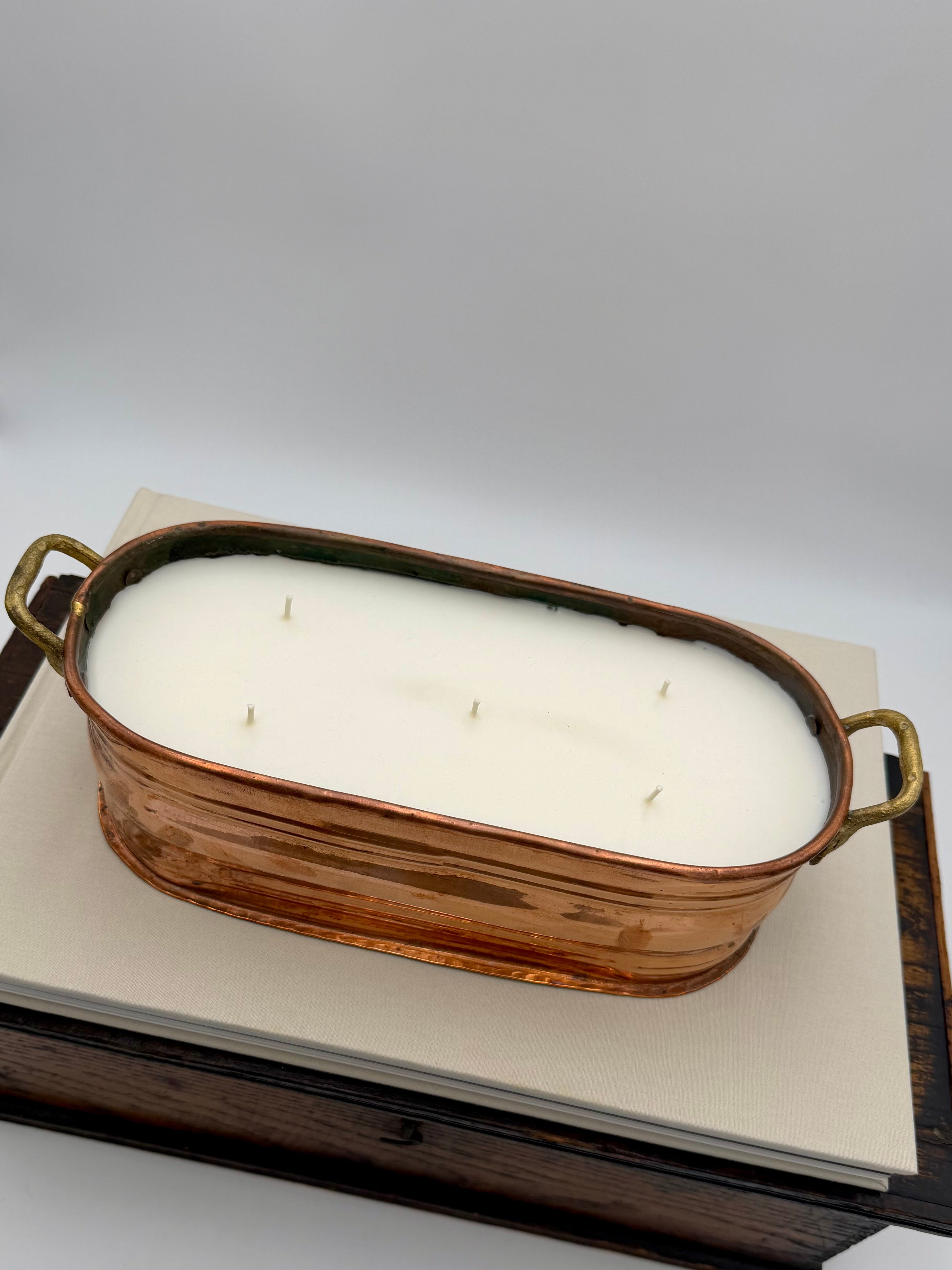 Vintage Turkish Oval Copper Pot With Brass Handles