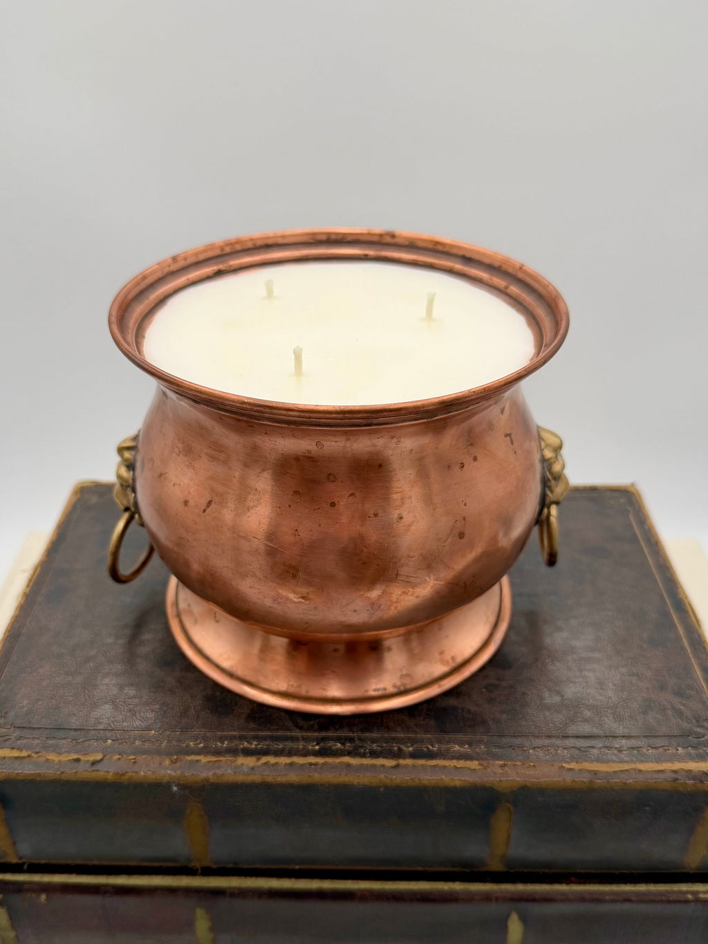 Antique Copper Jardinière with Brass Lion Handles
