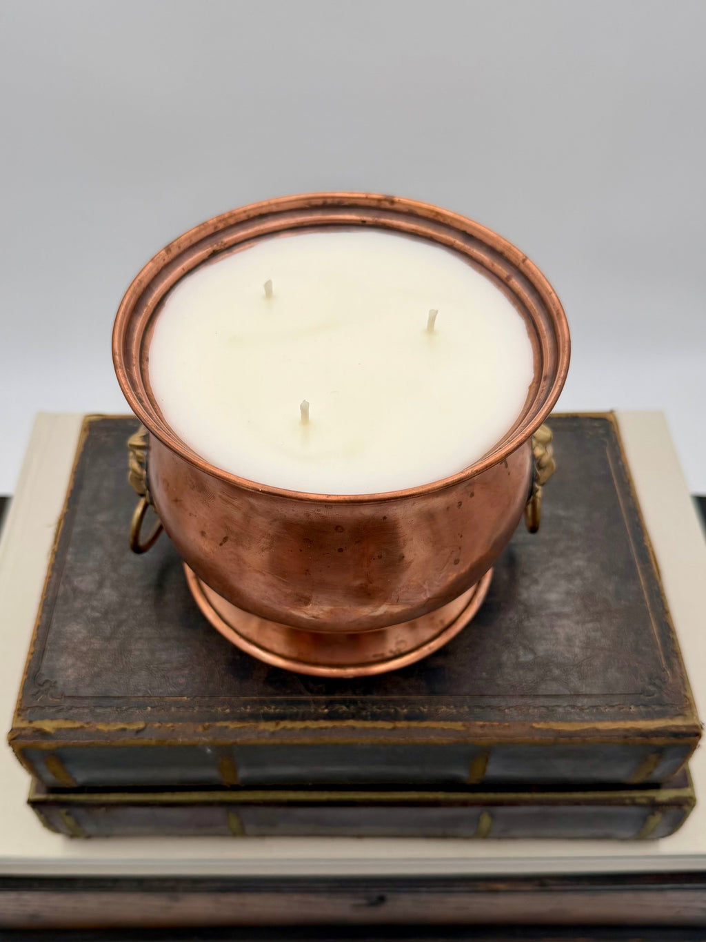 Antique Copper Jardinière with Brass Lion Handles