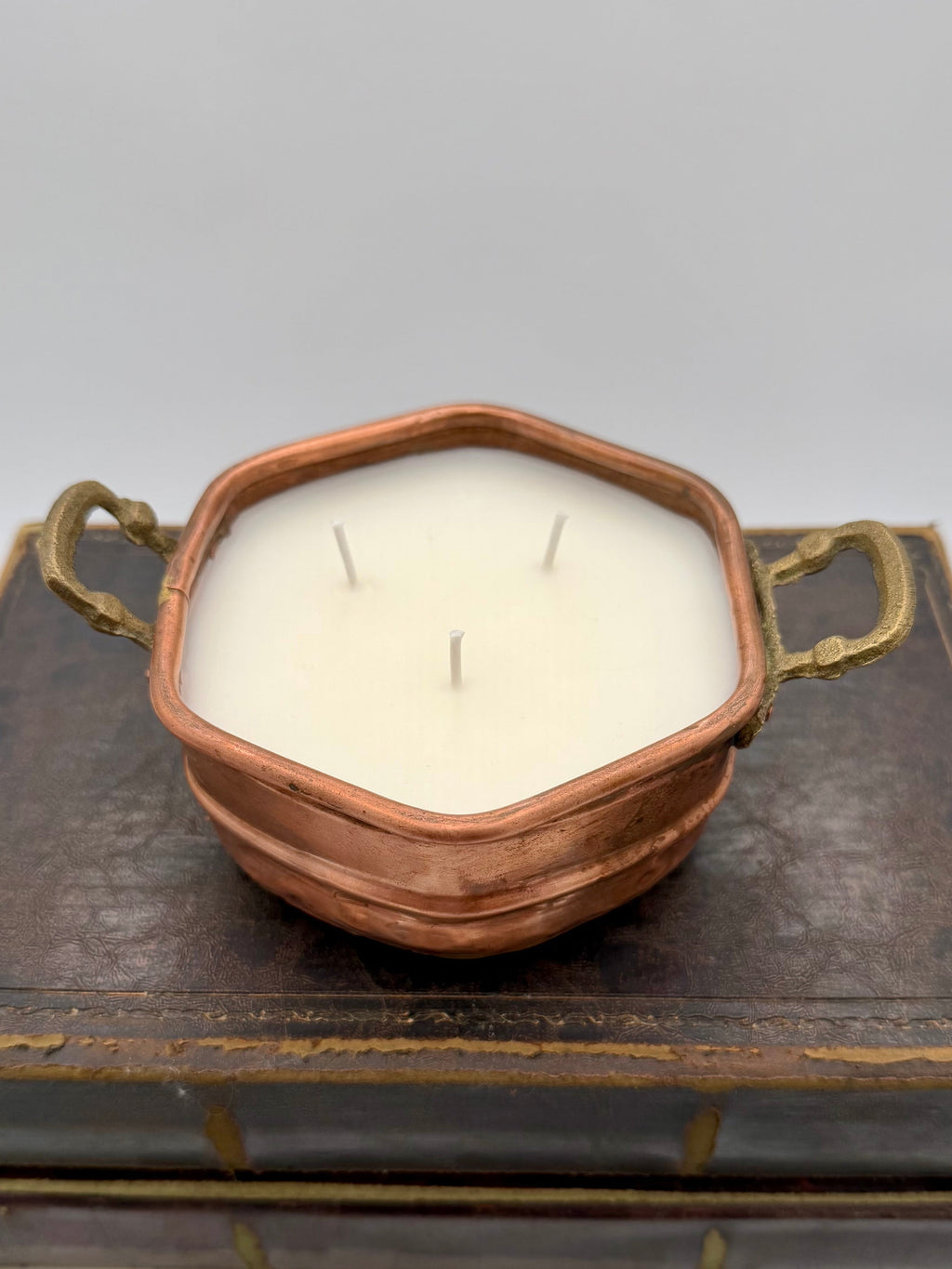 Vintage Turkish Hexagonal Copper Pot With Brass Handles