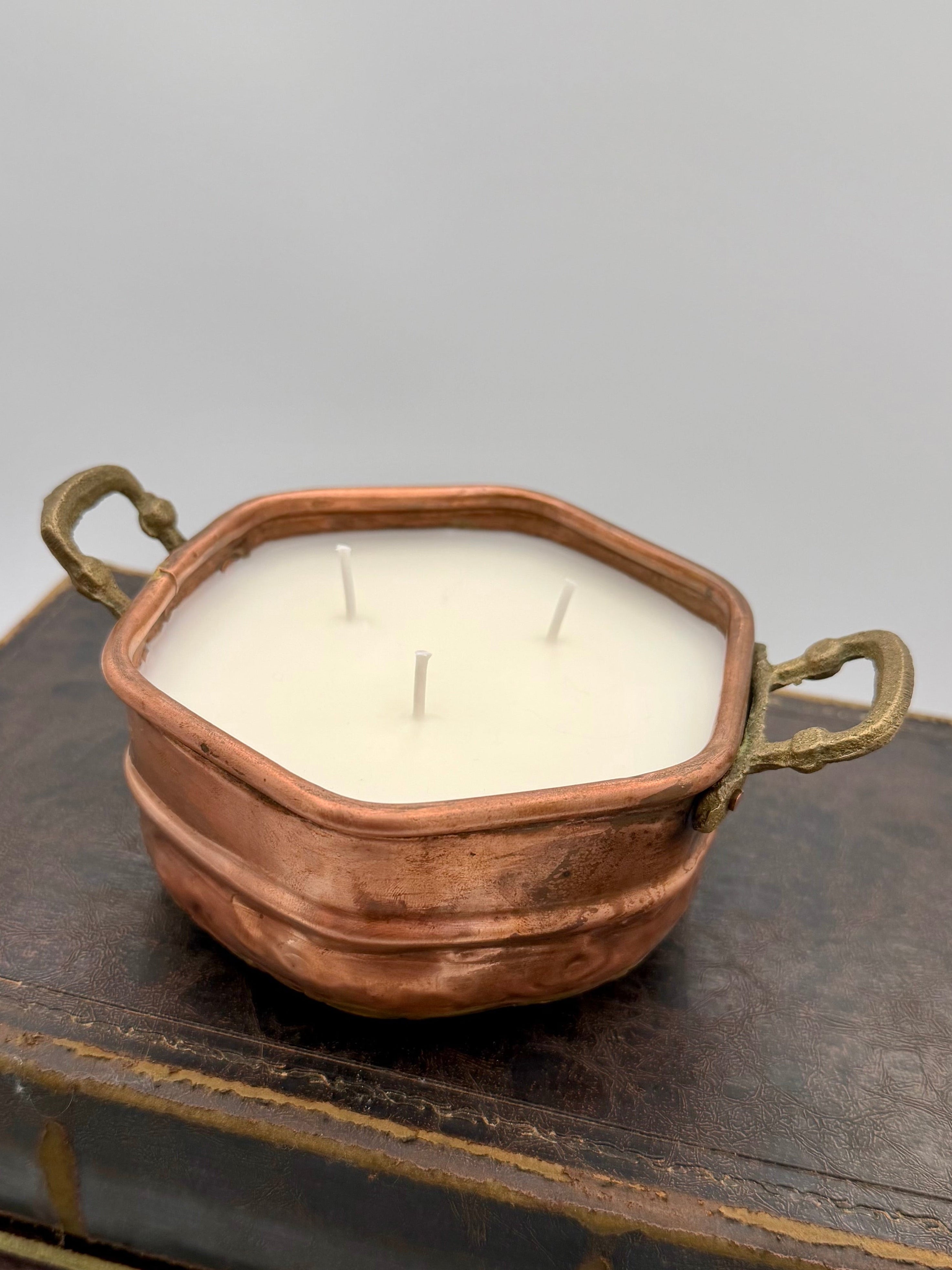 Vintage Turkish Hexagonal Copper Pot With Brass Handles